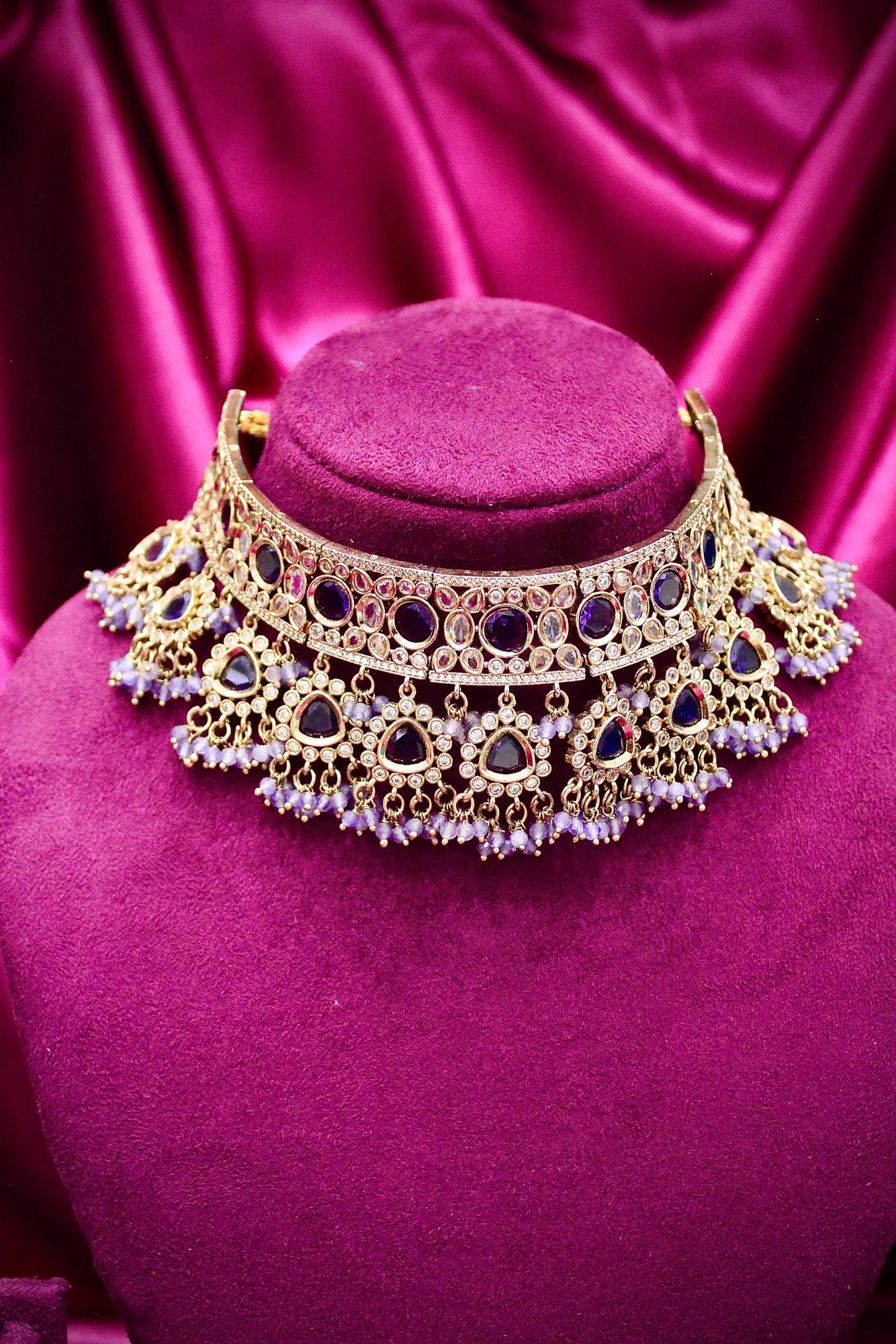 Royal Amethyst Stone Choker Necklace Set