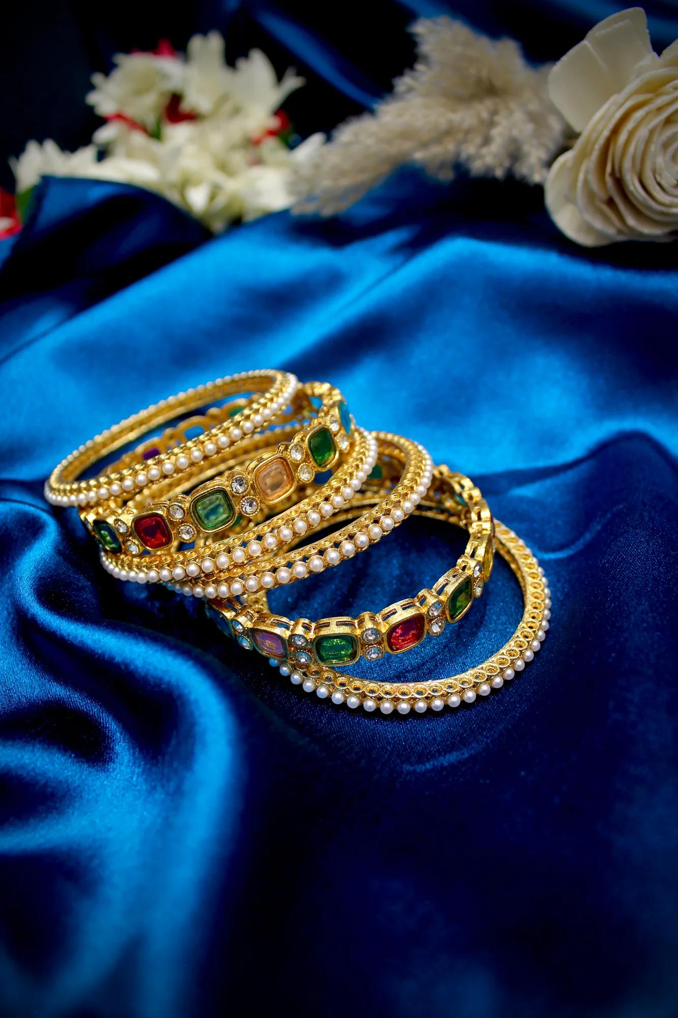 Navratna Pearl Designer Bangles (Set of 4)
