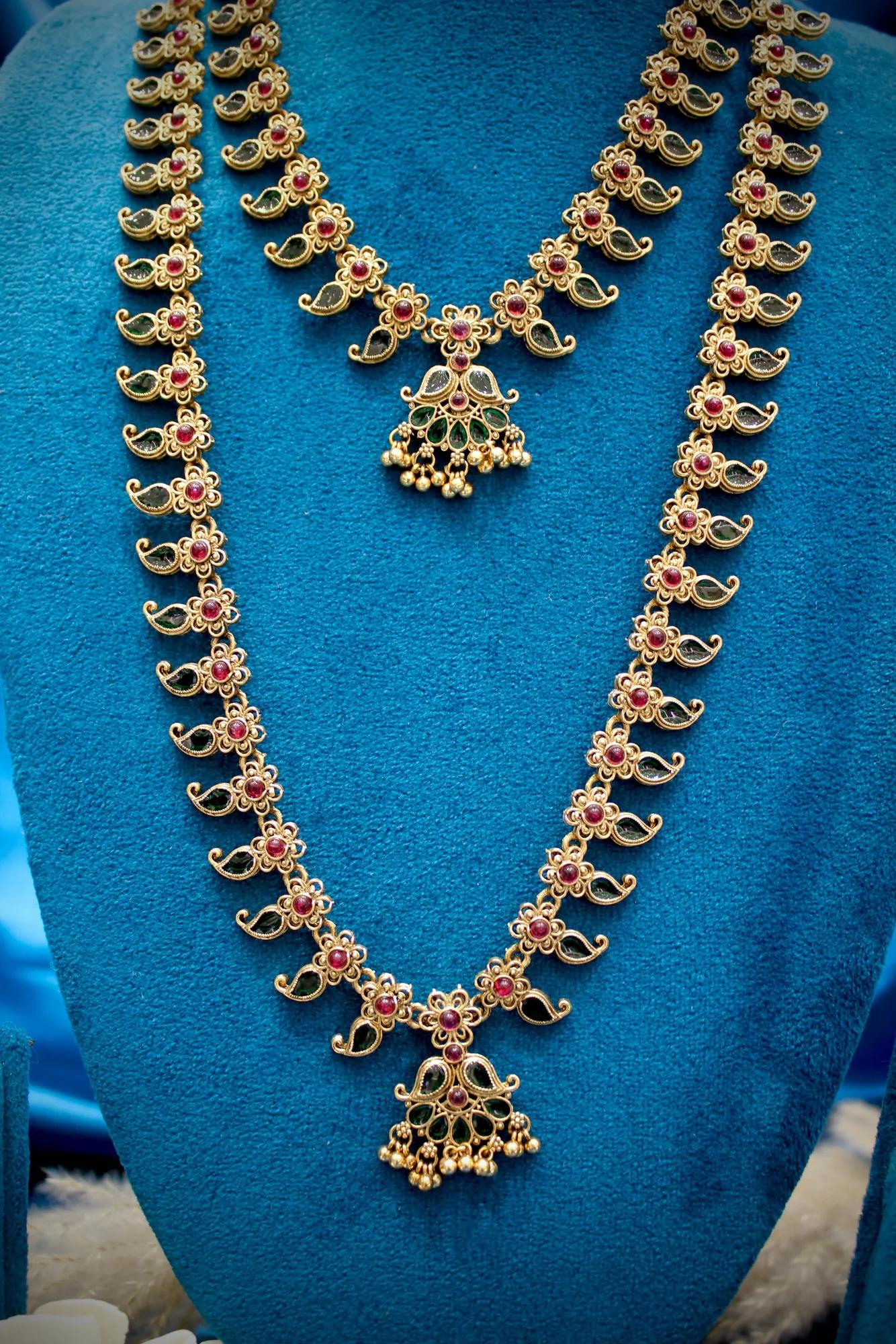 Traditional Peacock Motif Bridal Haar Necklace Set