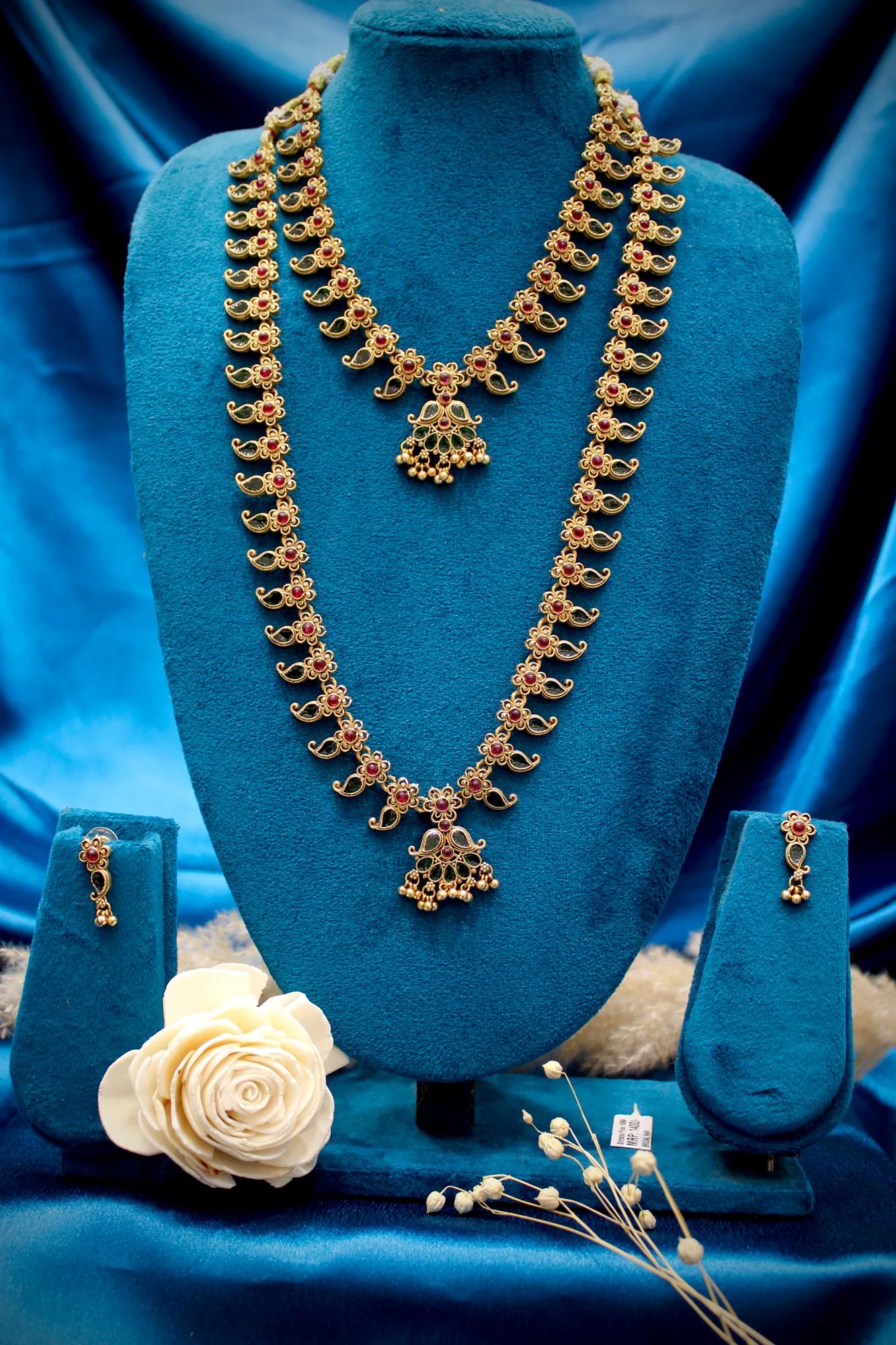 Traditional Peacock Motif Bridal Haar Necklace Set