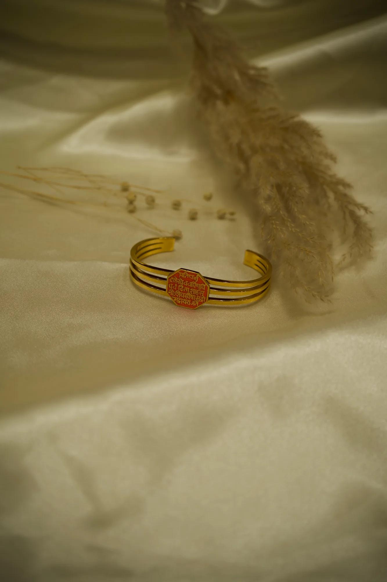 Shivmudra Engraved Open Cuff Kada Bracelet