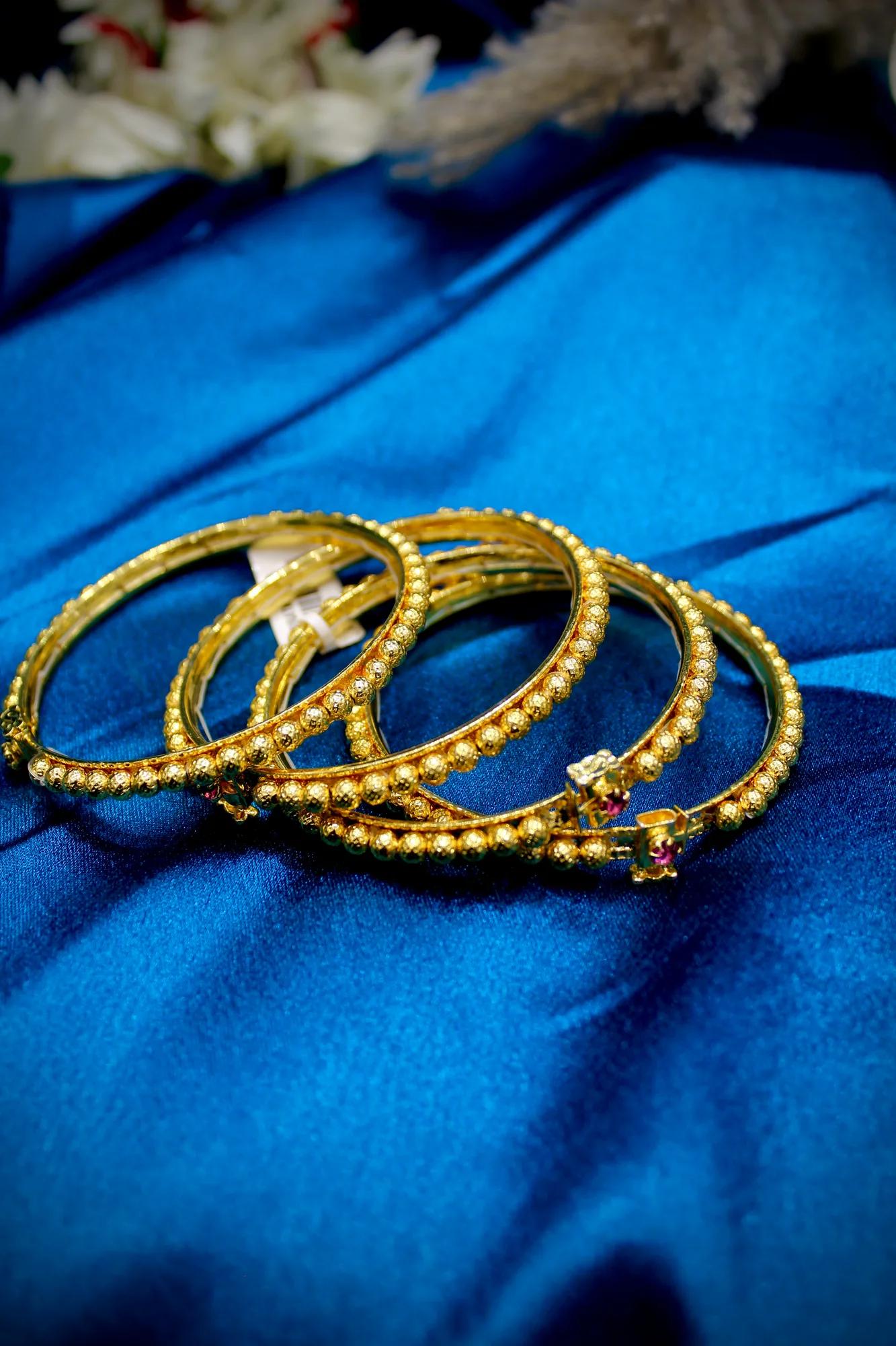 Royal Gold-Tone Beaded Designer Bangles Set
