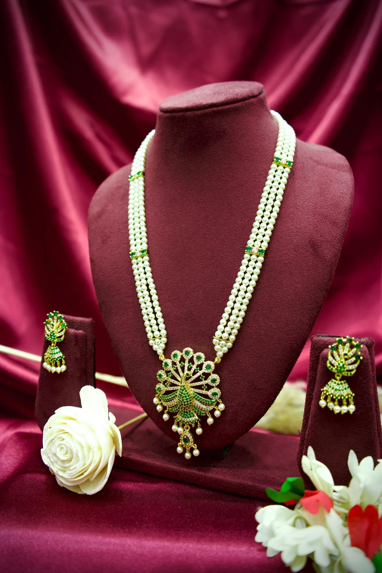 Royal Peacock Pearl Long Necklace Set