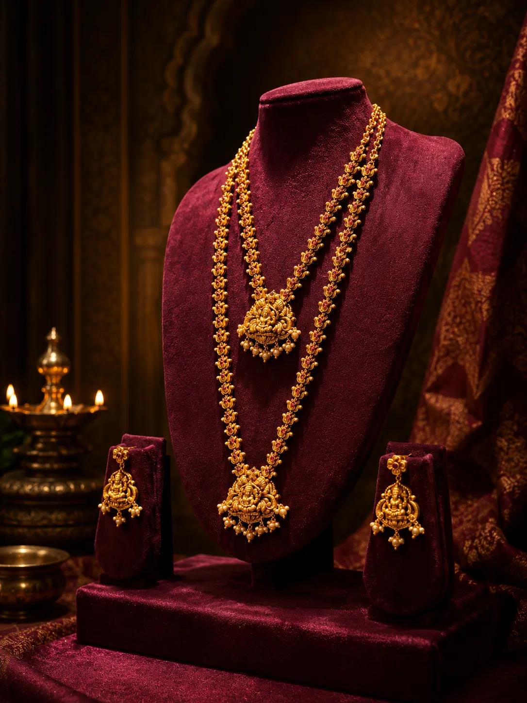 Temple Lakshmi Double Layer Haram Necklace Set