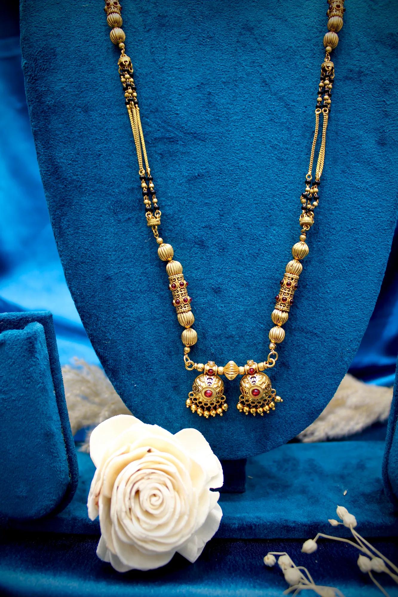 Traditional Gold-Tone Mangalsutra with Twin Jhumka Pendants