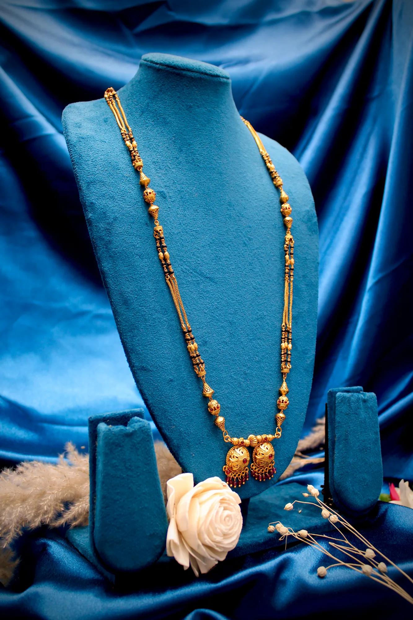 Traditional Antique Gold Twin-Pendant Mangalsutra Necklace