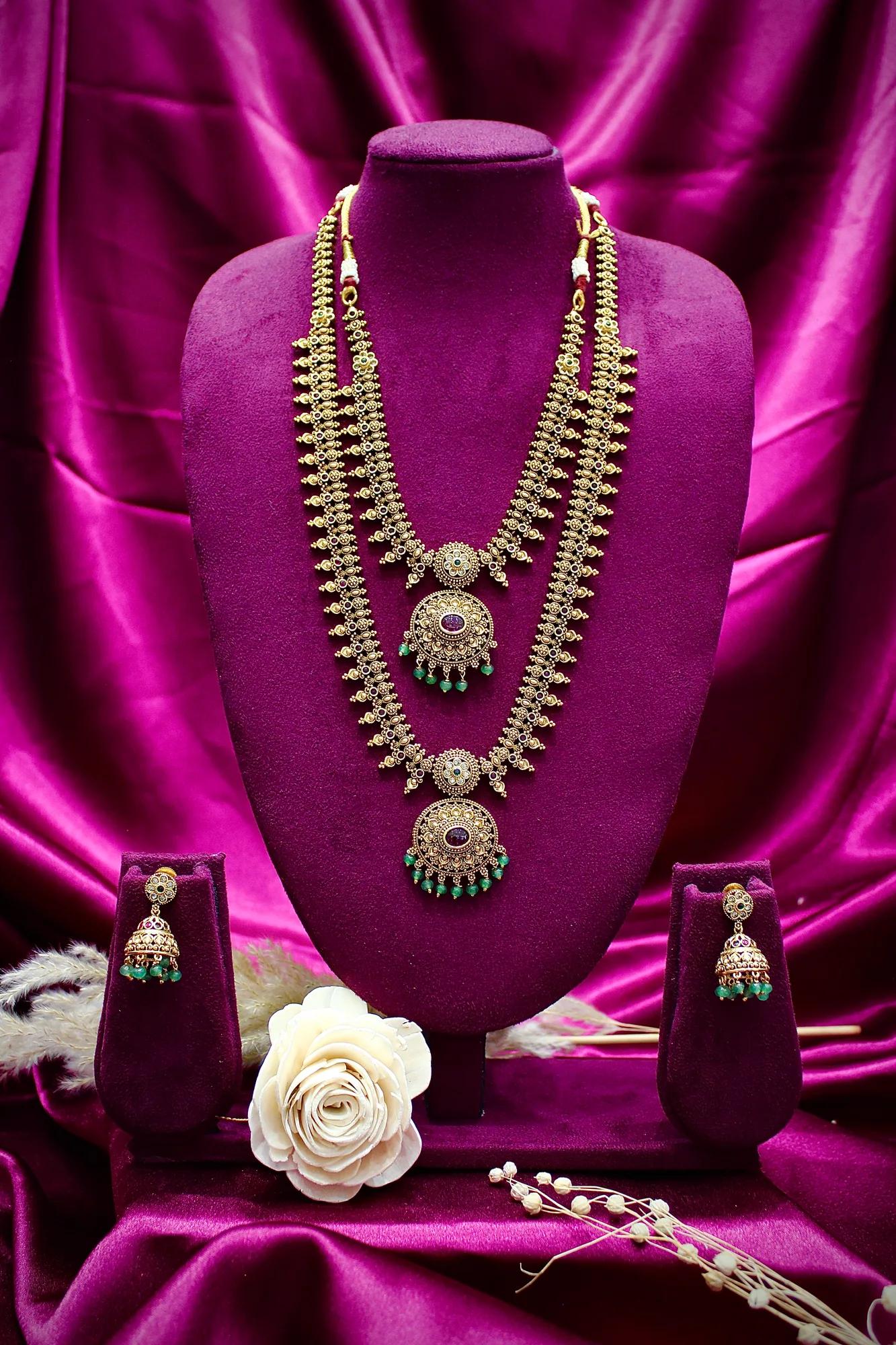 Dual Layer Antique Coin Pendant Necklace Set