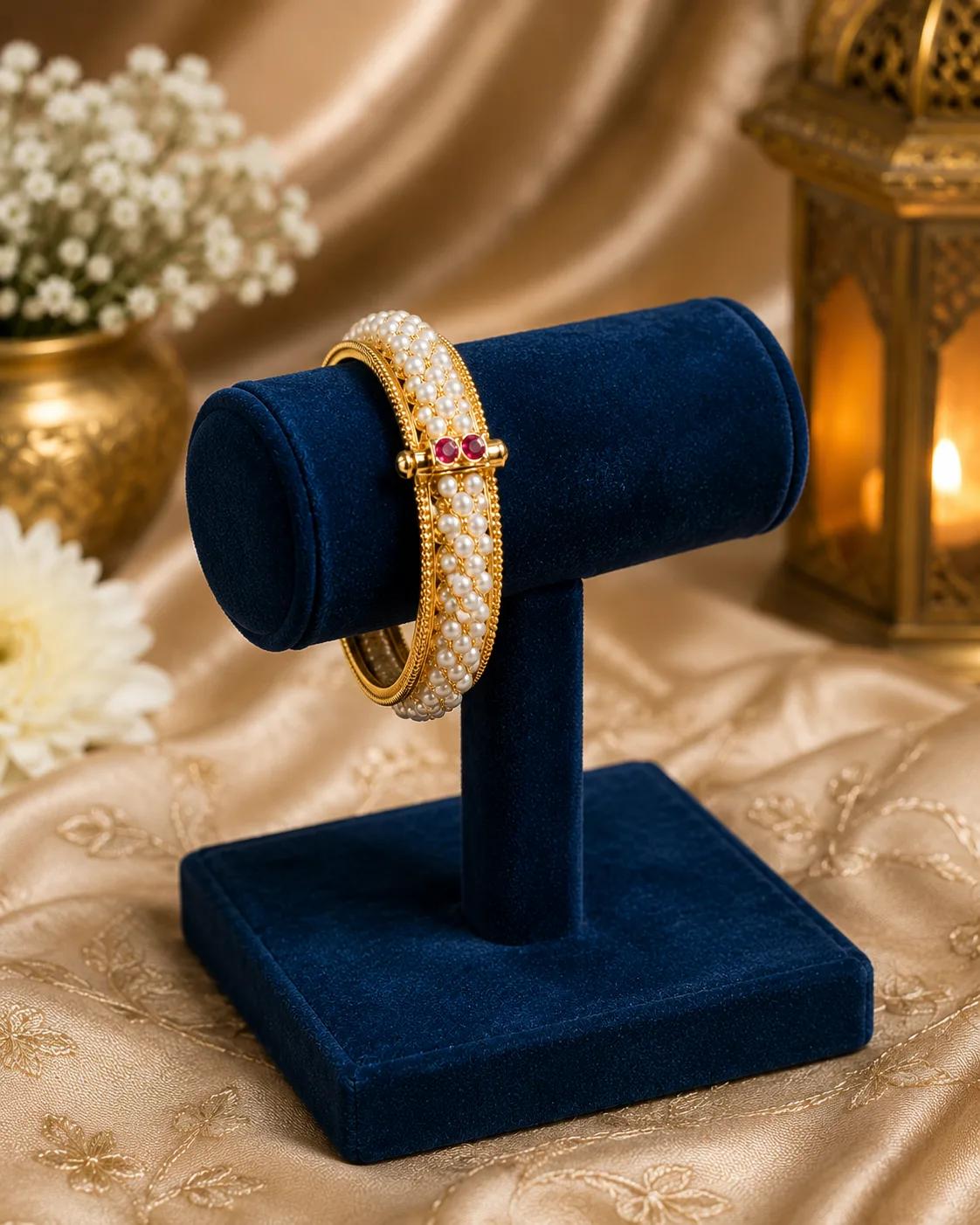 Royal Pearl Weave Gold Bangles
