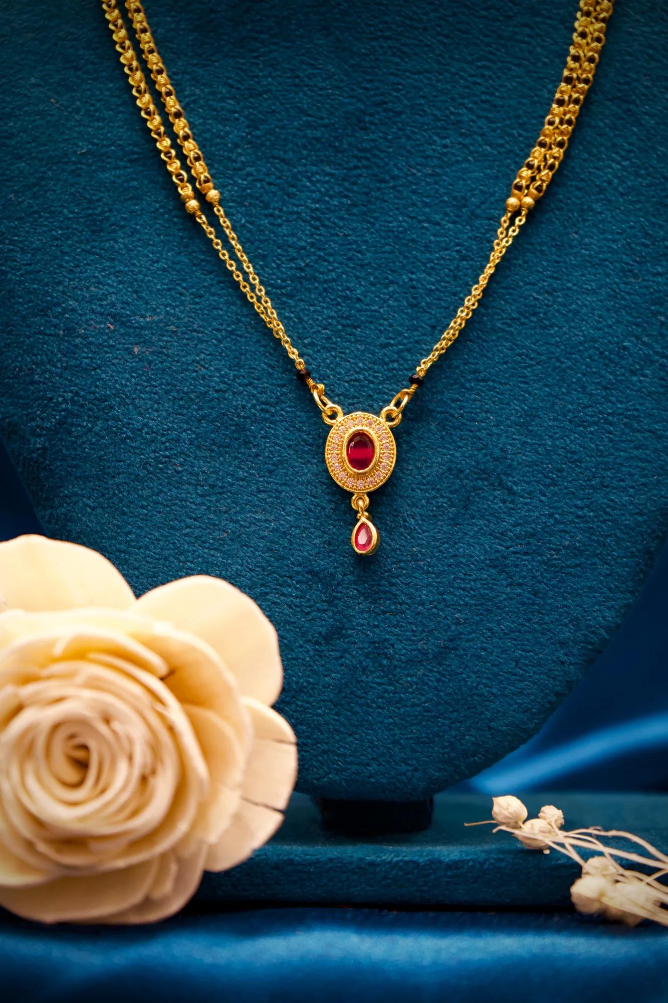 Ruby Drop Pendant Double Layer Mangalsutra