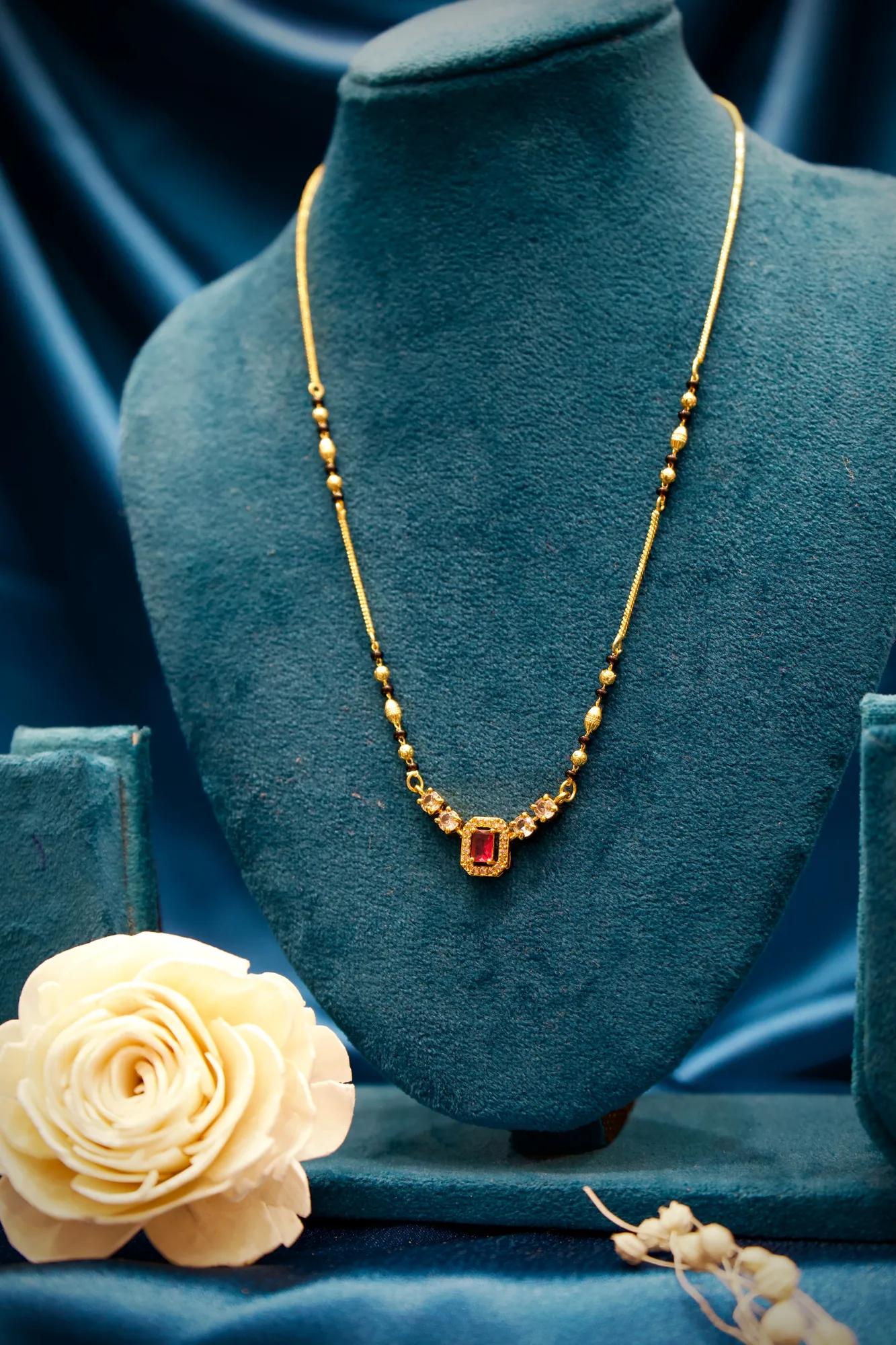 Ruby Emerald Cut Stone Mangalsutra Necklace
