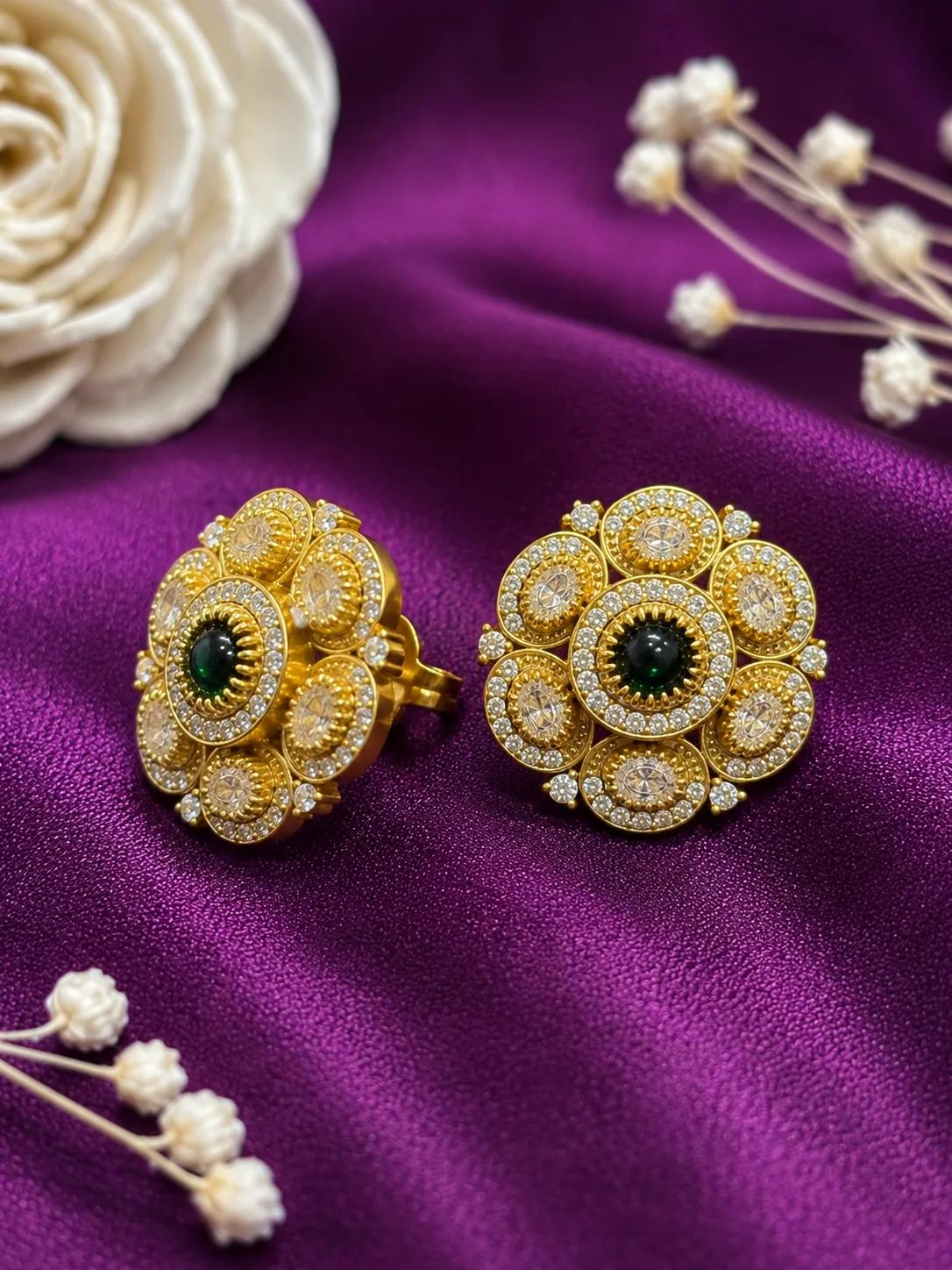 Royal Floral Halo Gold Stud Earrings
