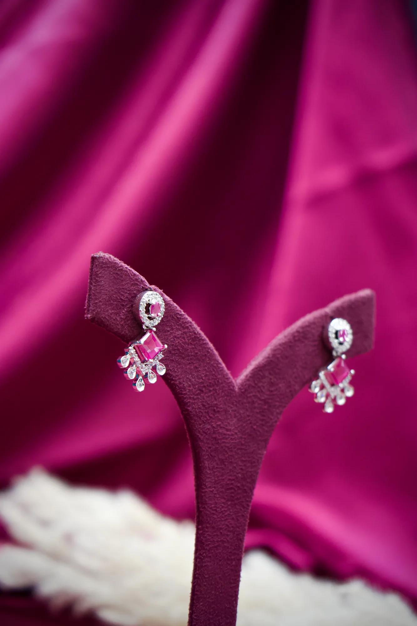 Pink Stone Crystal Drop Earrings