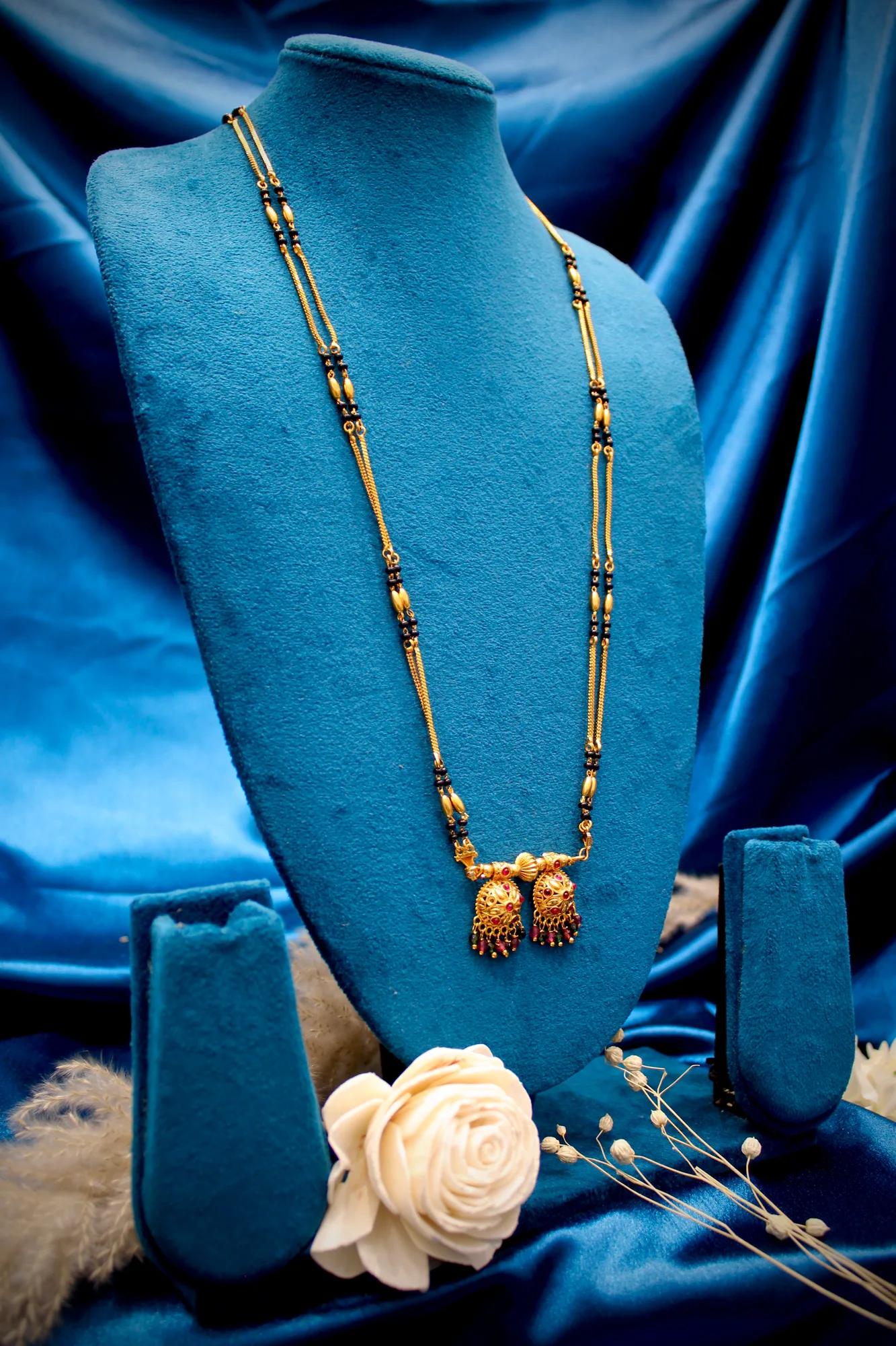 Traditional Gold-Tone Double Pendant Mangalsutra Necklace