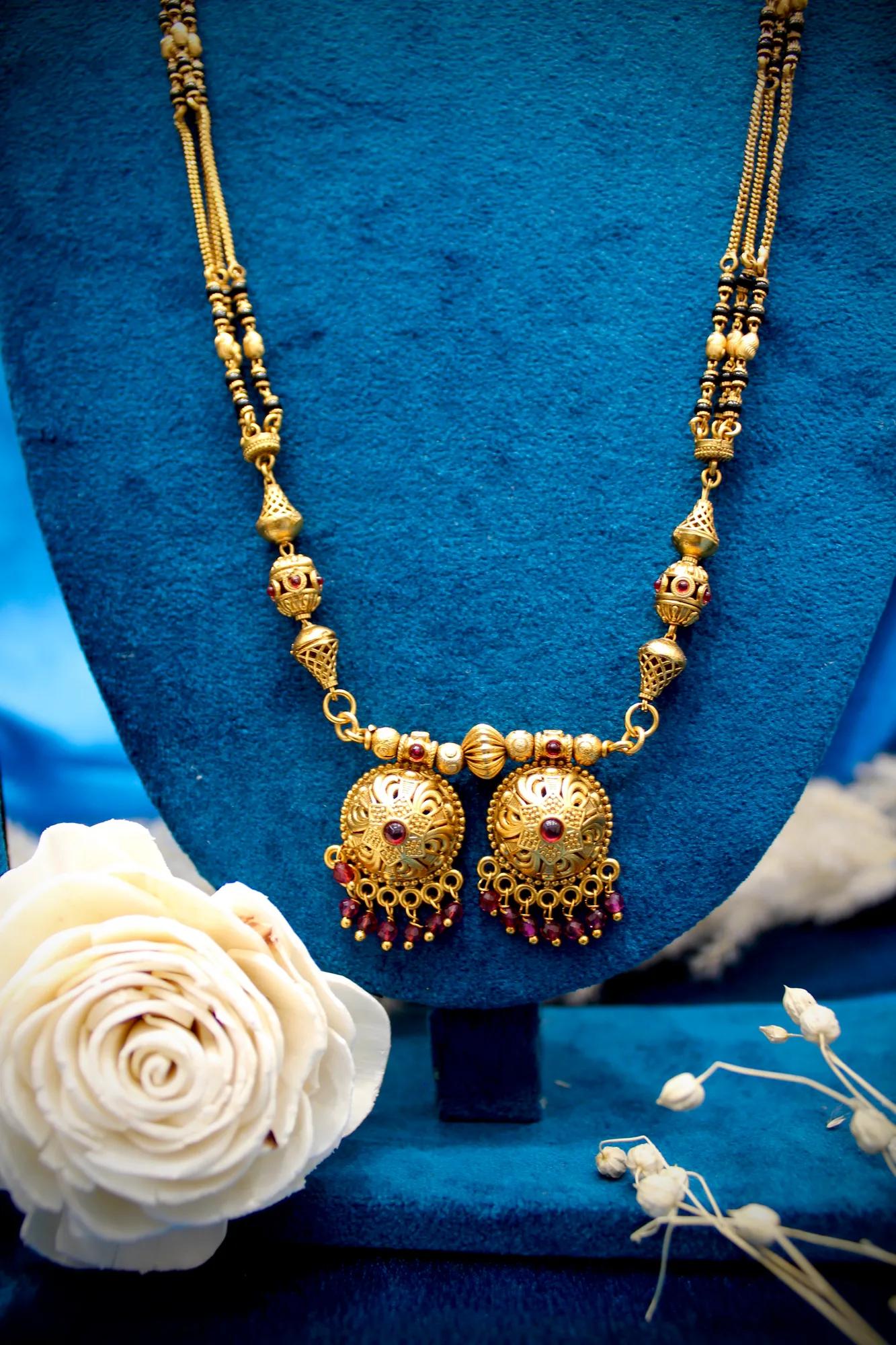 Traditional Antique Gold Twin-Pendant Mangalsutra Necklace