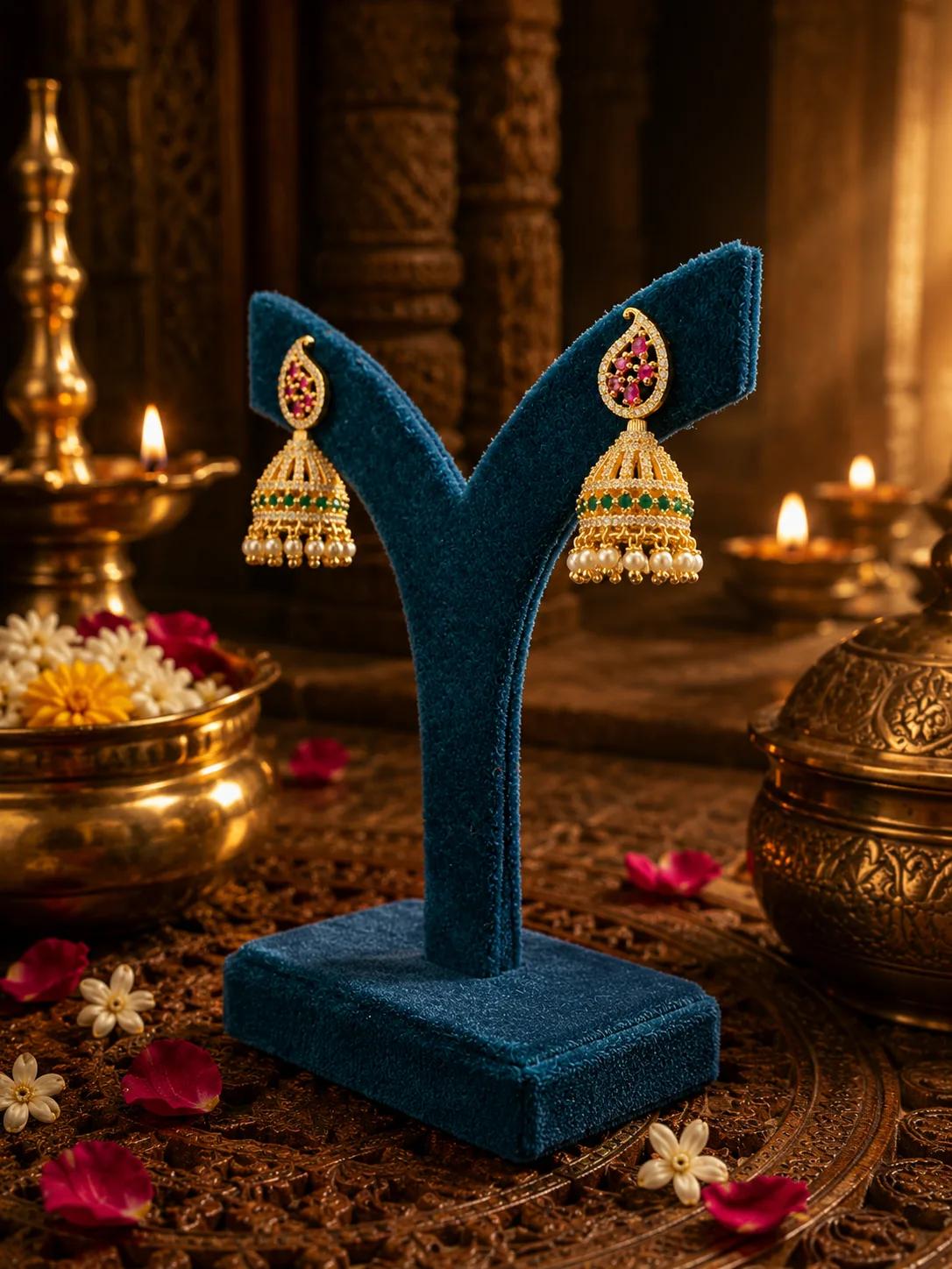 Royal Multi-Color Stone Pearl Jhumka Earrings