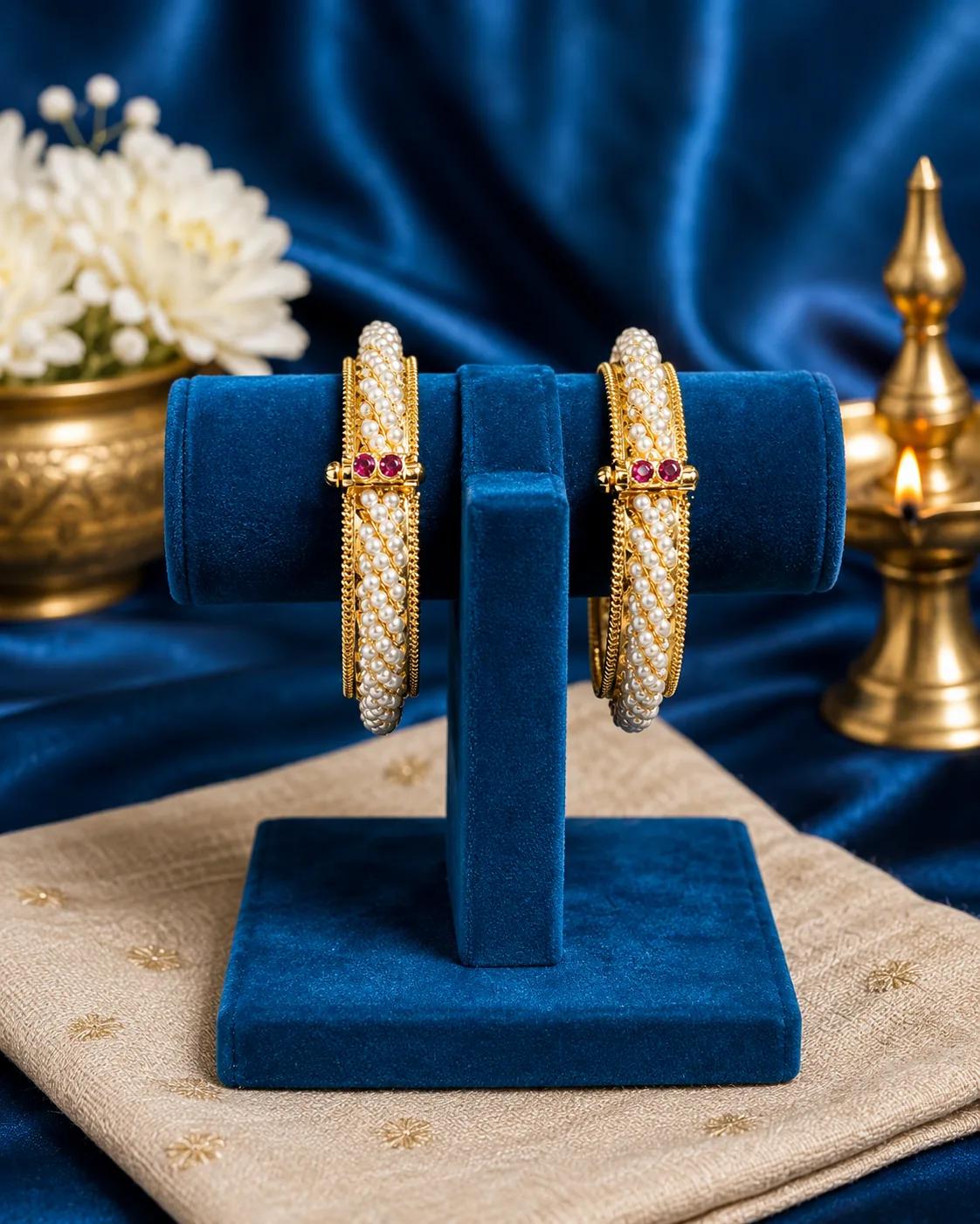 Royal Pearl Weave Gold Bangles