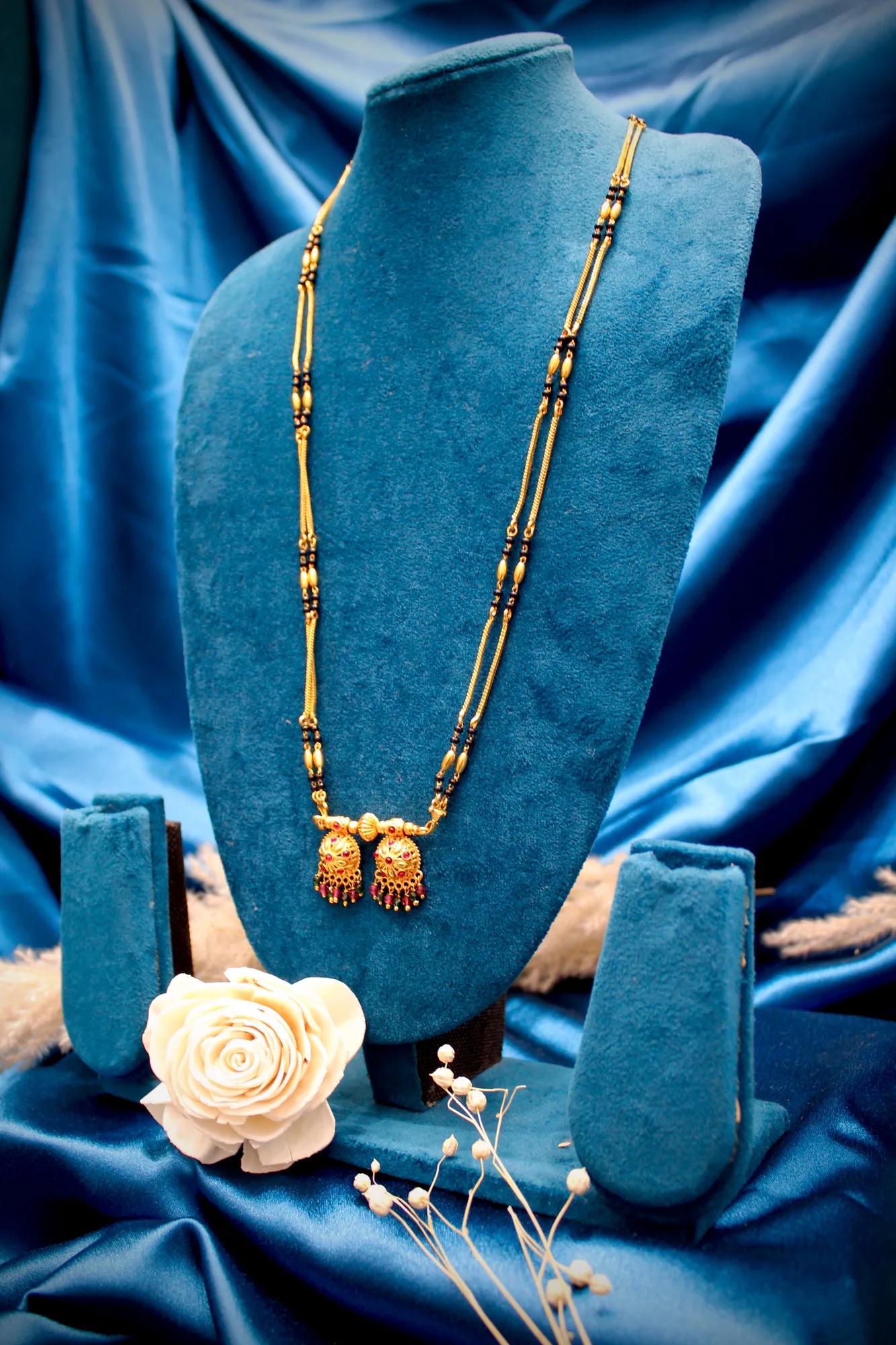 Traditional Gold-Tone Double Pendant Mangalsutra Necklace