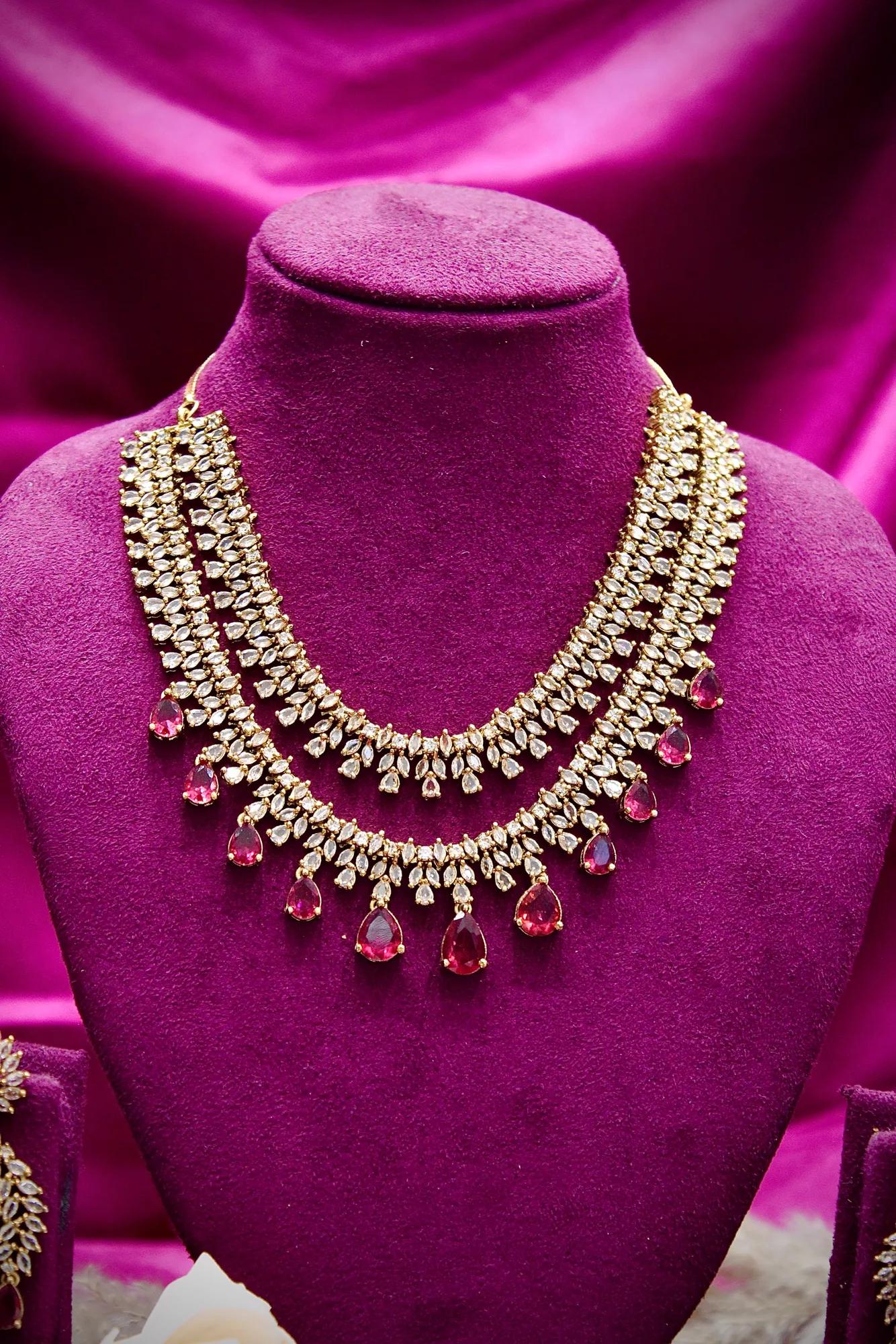 Royal Ruby Drop Diamond Finish Necklace Set