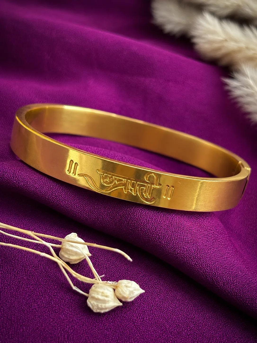 Chhatrapati Engraved Gold Finish Kada