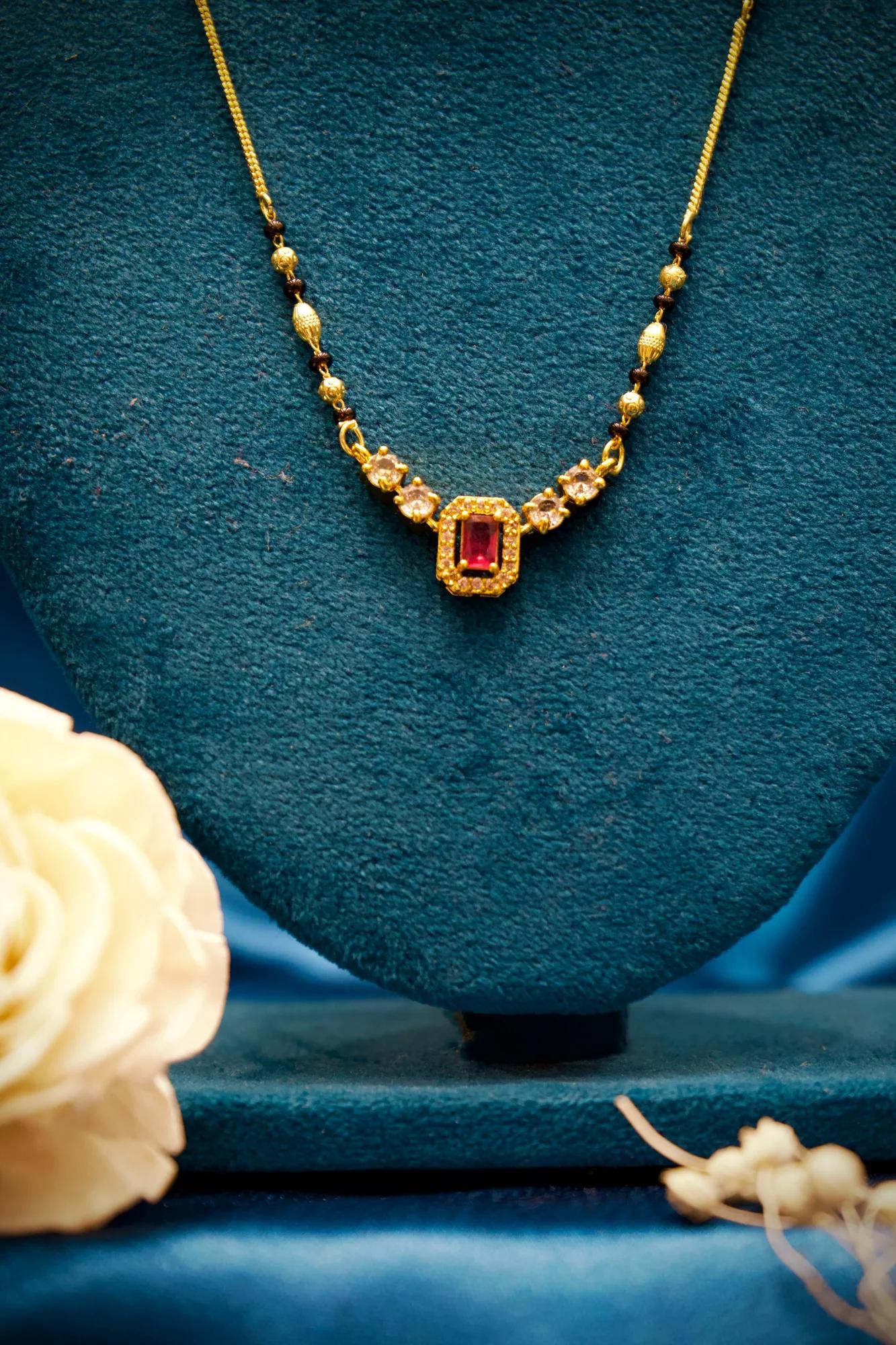 Ruby Emerald Cut Stone Mangalsutra Necklace