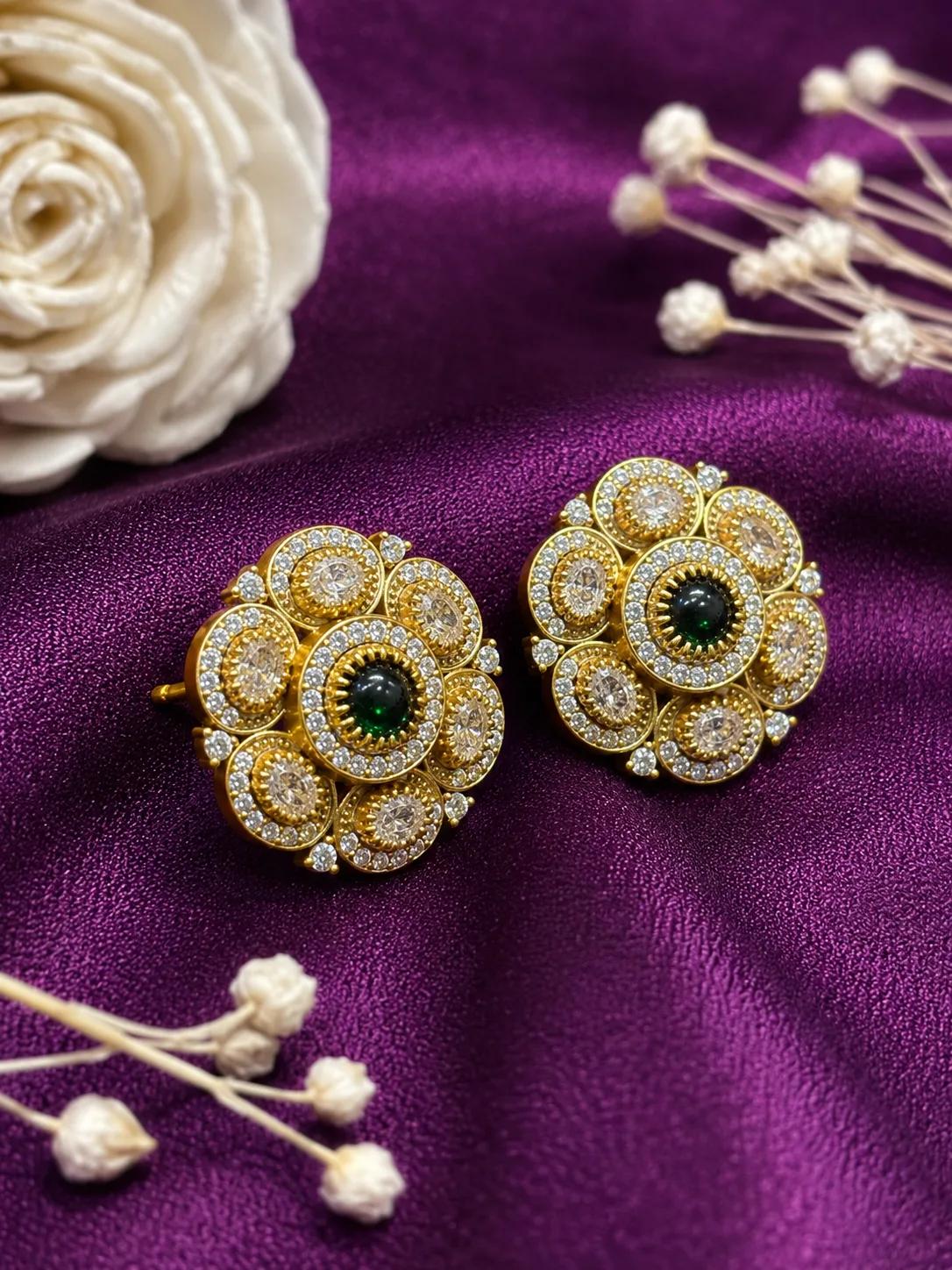 Royal Floral Halo Gold Stud Earrings