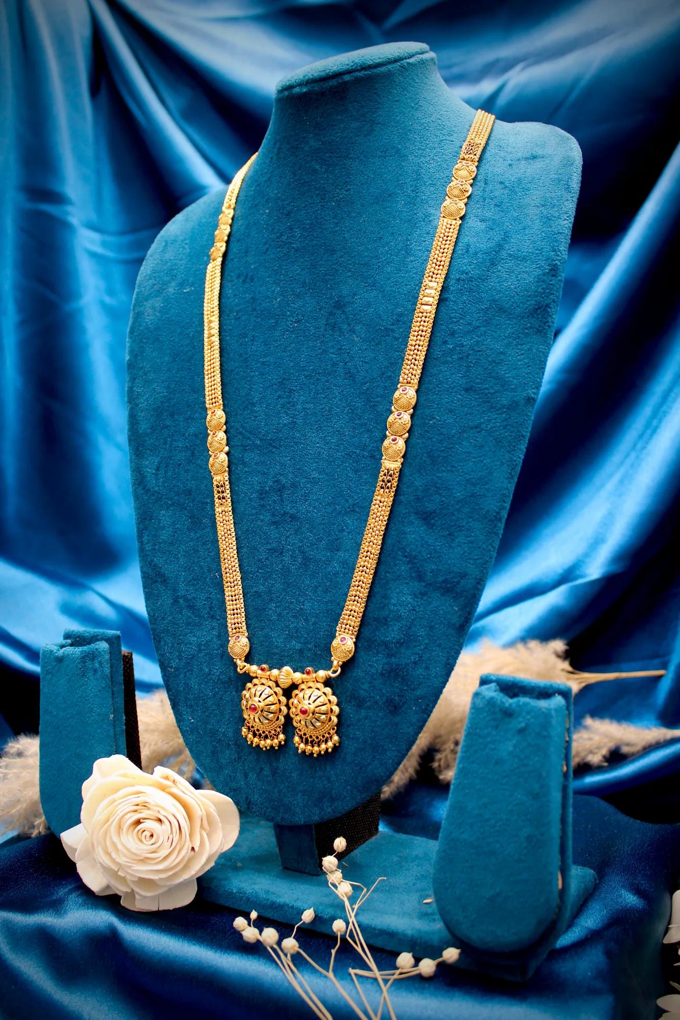 Traditional Gold-Tone Mangalsutra with Twin Floral Pendants