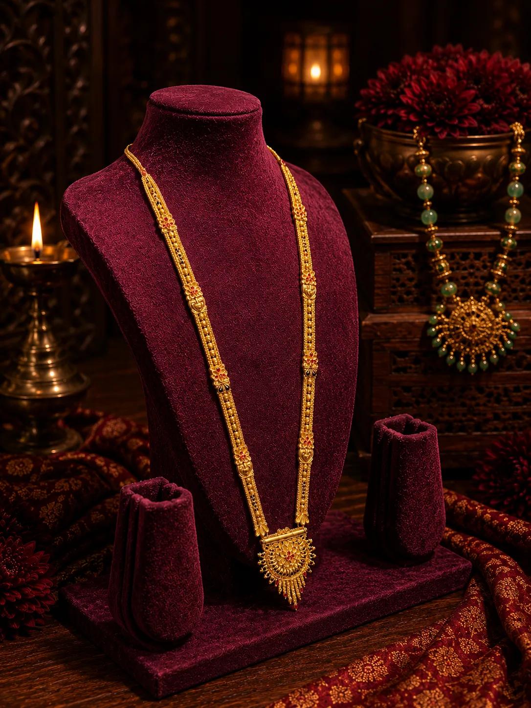 Antique Floral Long Pendant Gold Maharani Mangalsutra