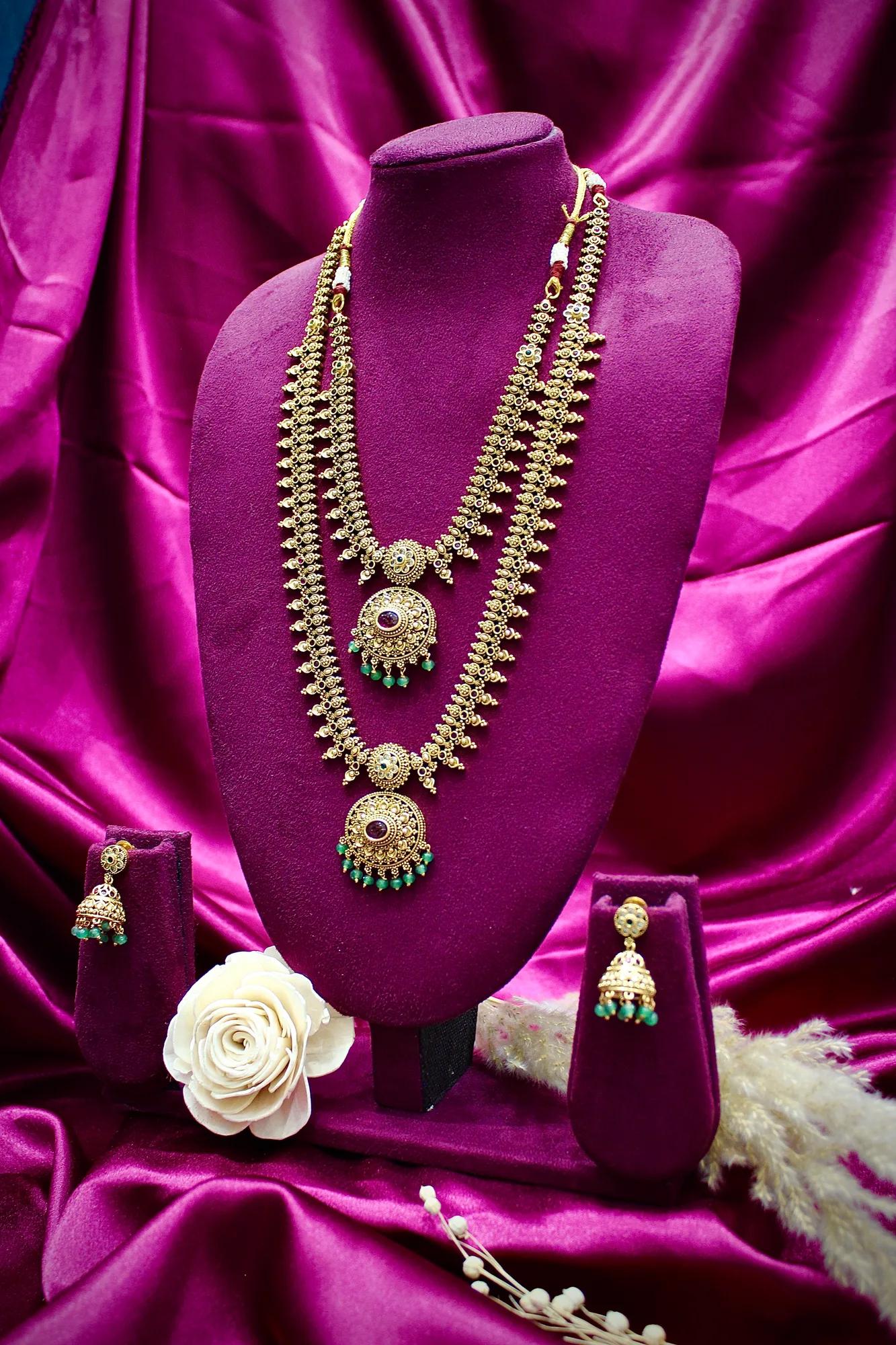 Dual Layer Antique Coin Pendant Necklace Set