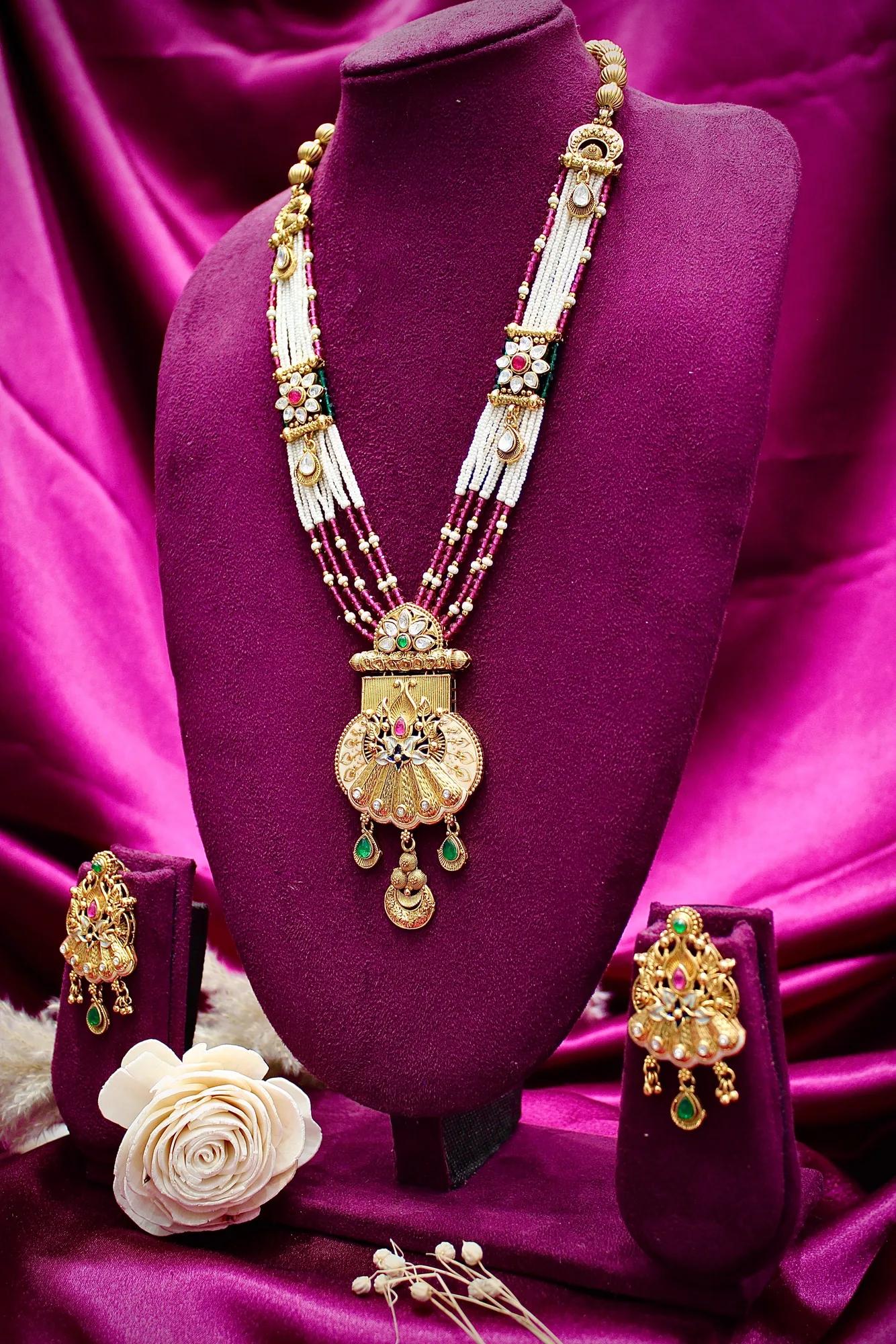 Royal Peacock Motif Pearl Mala Pendant Necklace
