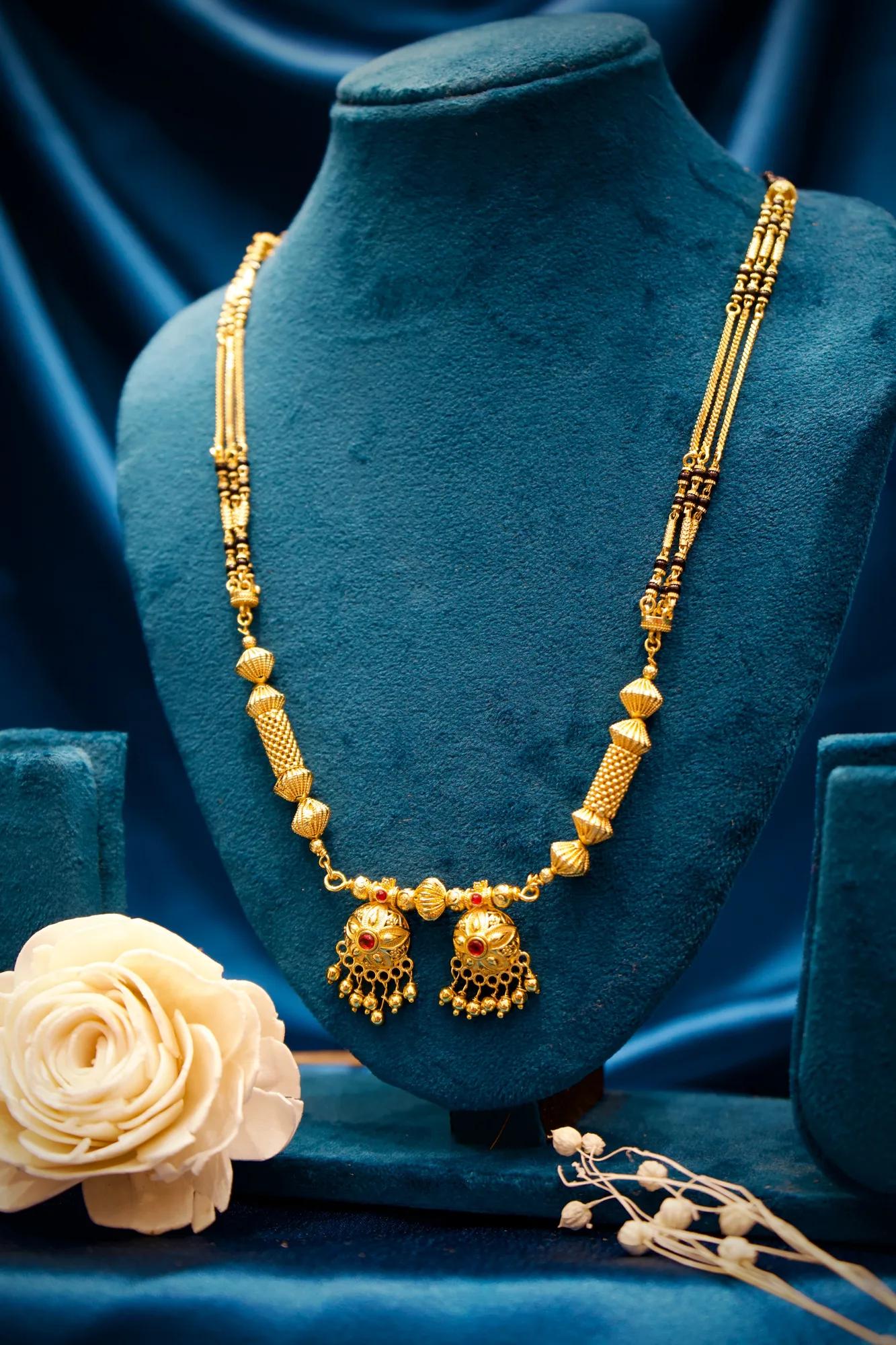 Royal Antique Beadwork Mangalsutra with Jhumka Charms