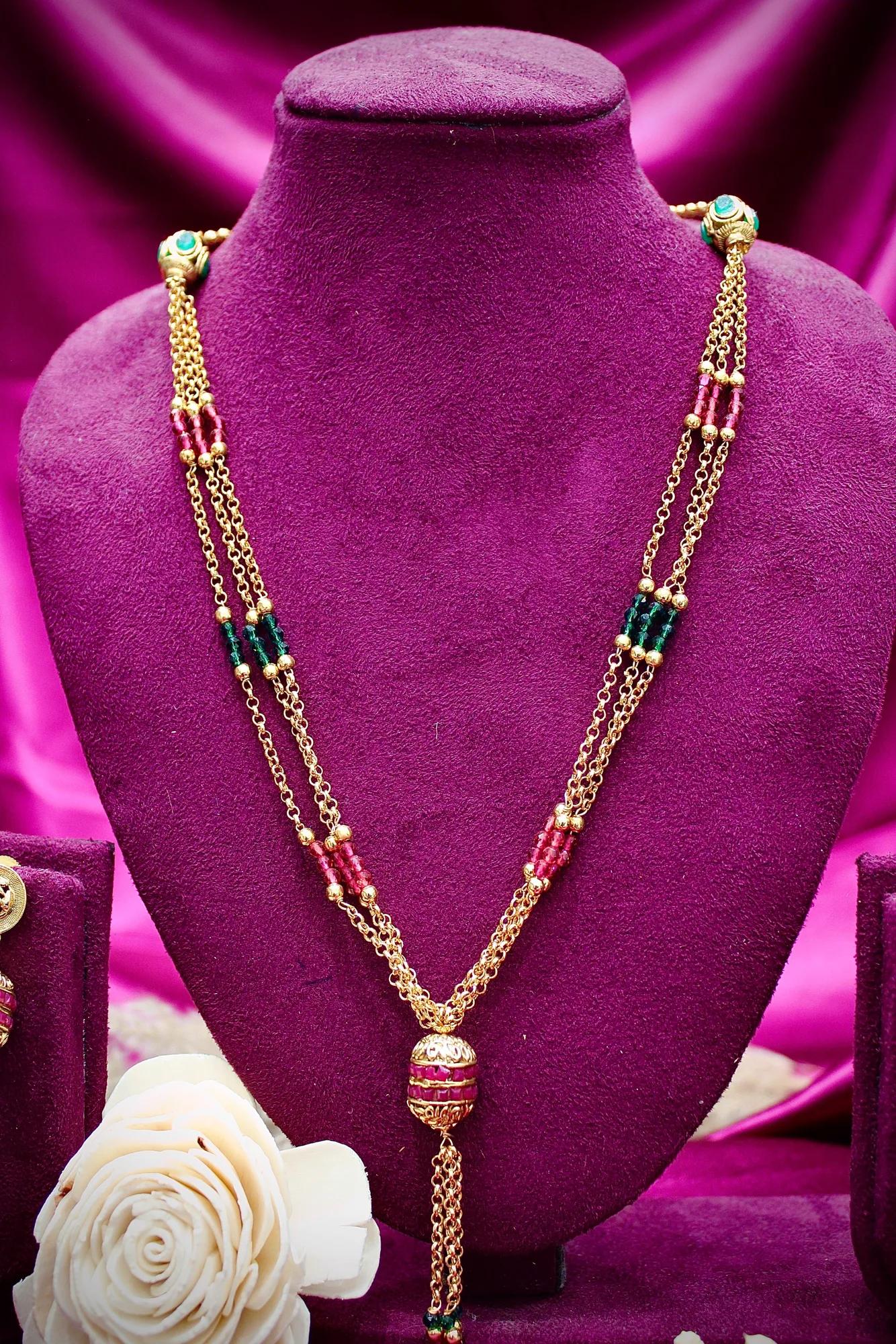 Traditional Multicolor Beaded Tassel Necklace Set