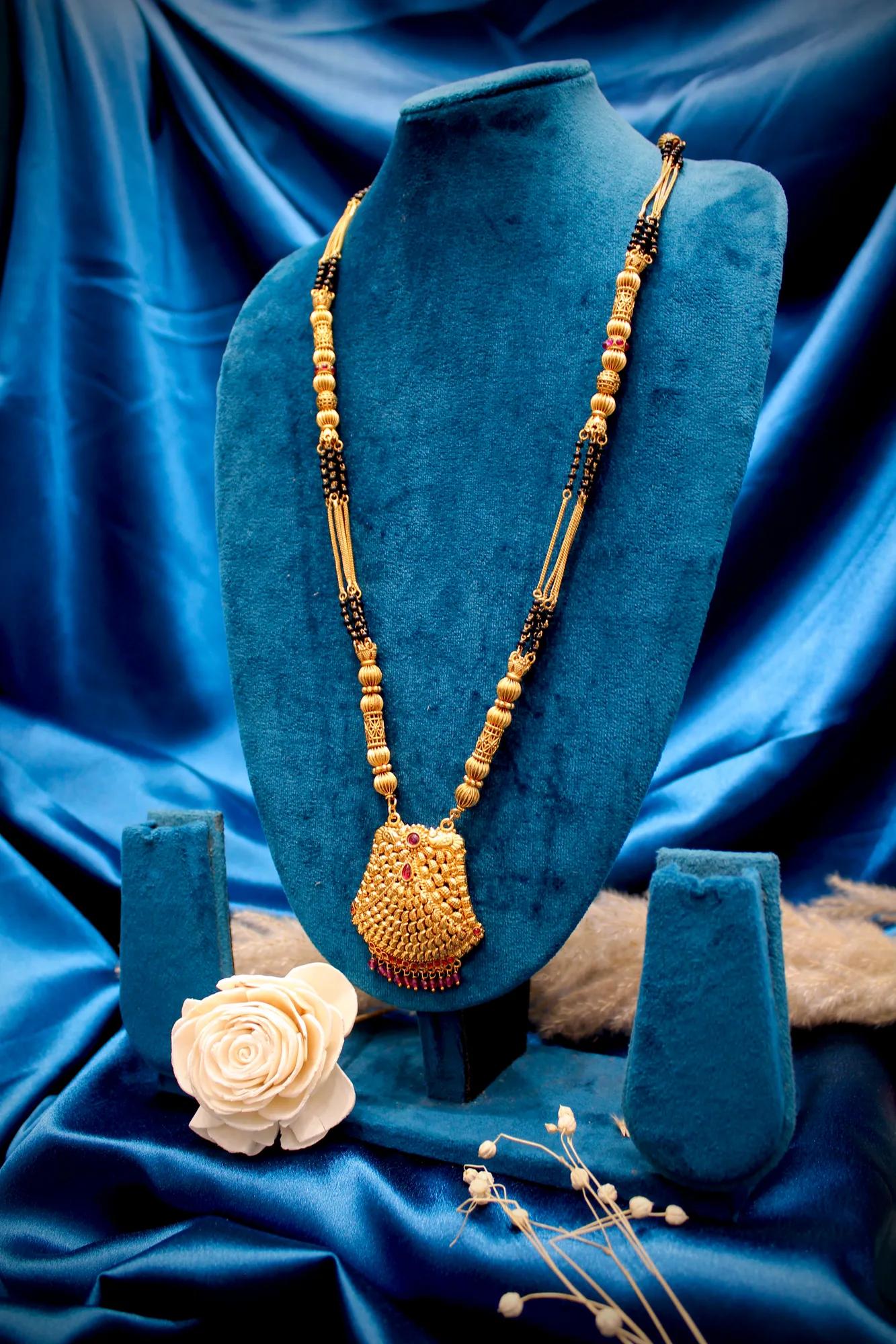 Traditional Antique Gold-Tone Mangalsutra with Statement Pendant
