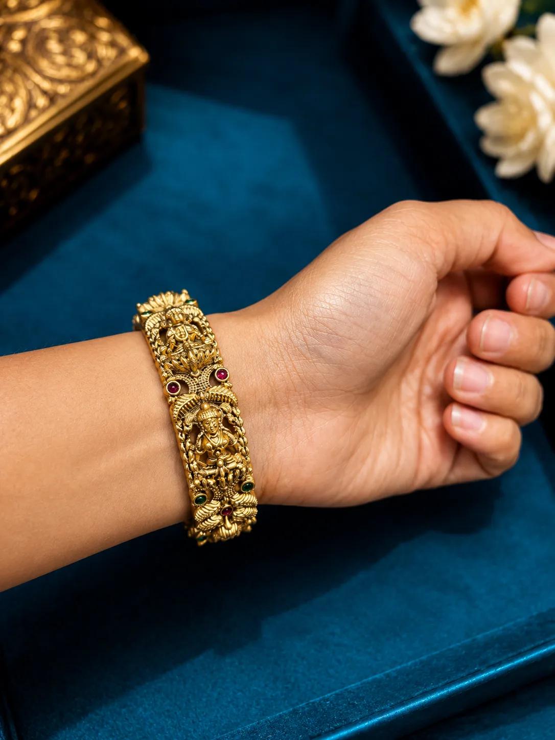 Lakshmi Temple Design Antique Gold Bangles