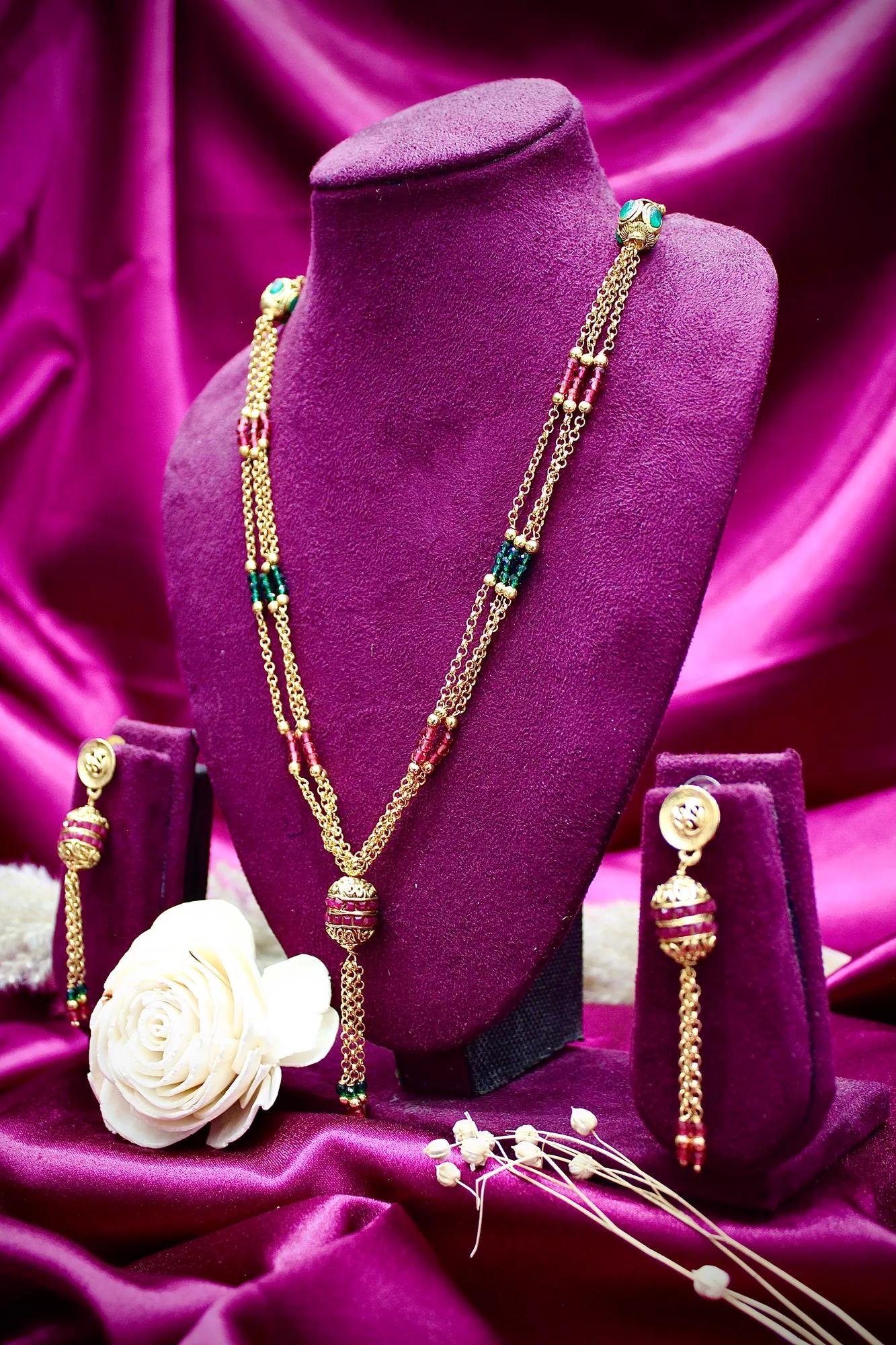 Traditional Multicolor Beaded Tassel Necklace Set