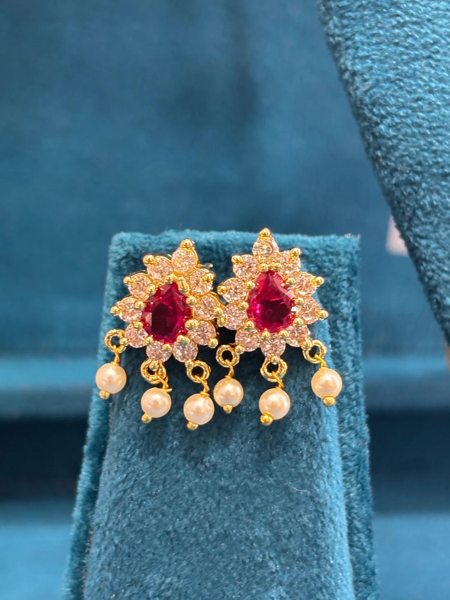 Royal Ruby Pearl Chinchpeti Necklace Set