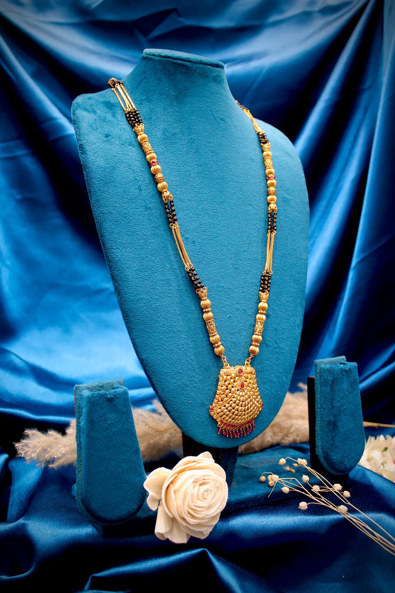 Traditional Antique Gold-Tone Mangalsutra with Statement Pendant