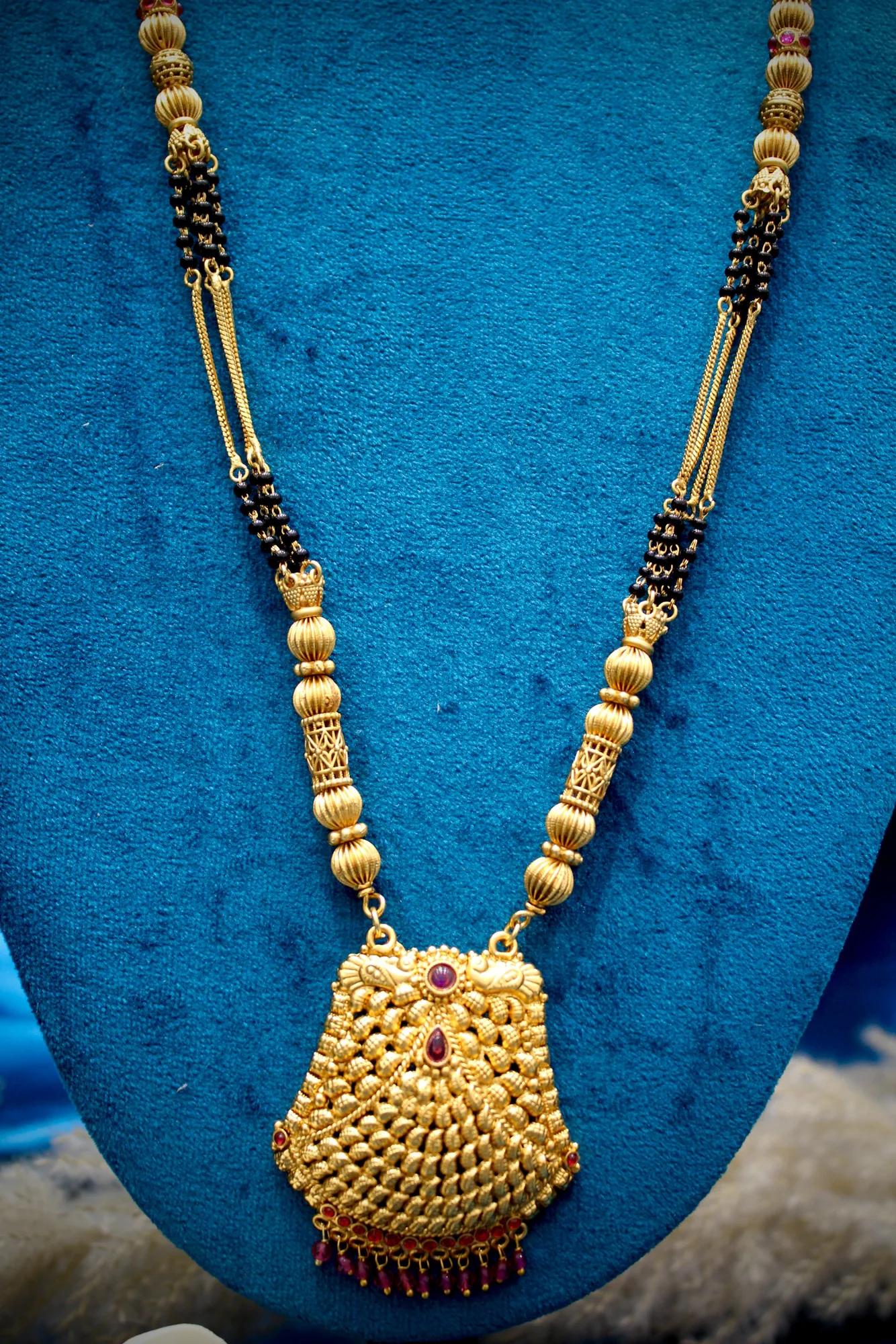 Traditional Antique Gold-Tone Mangalsutra with Statement Pendant