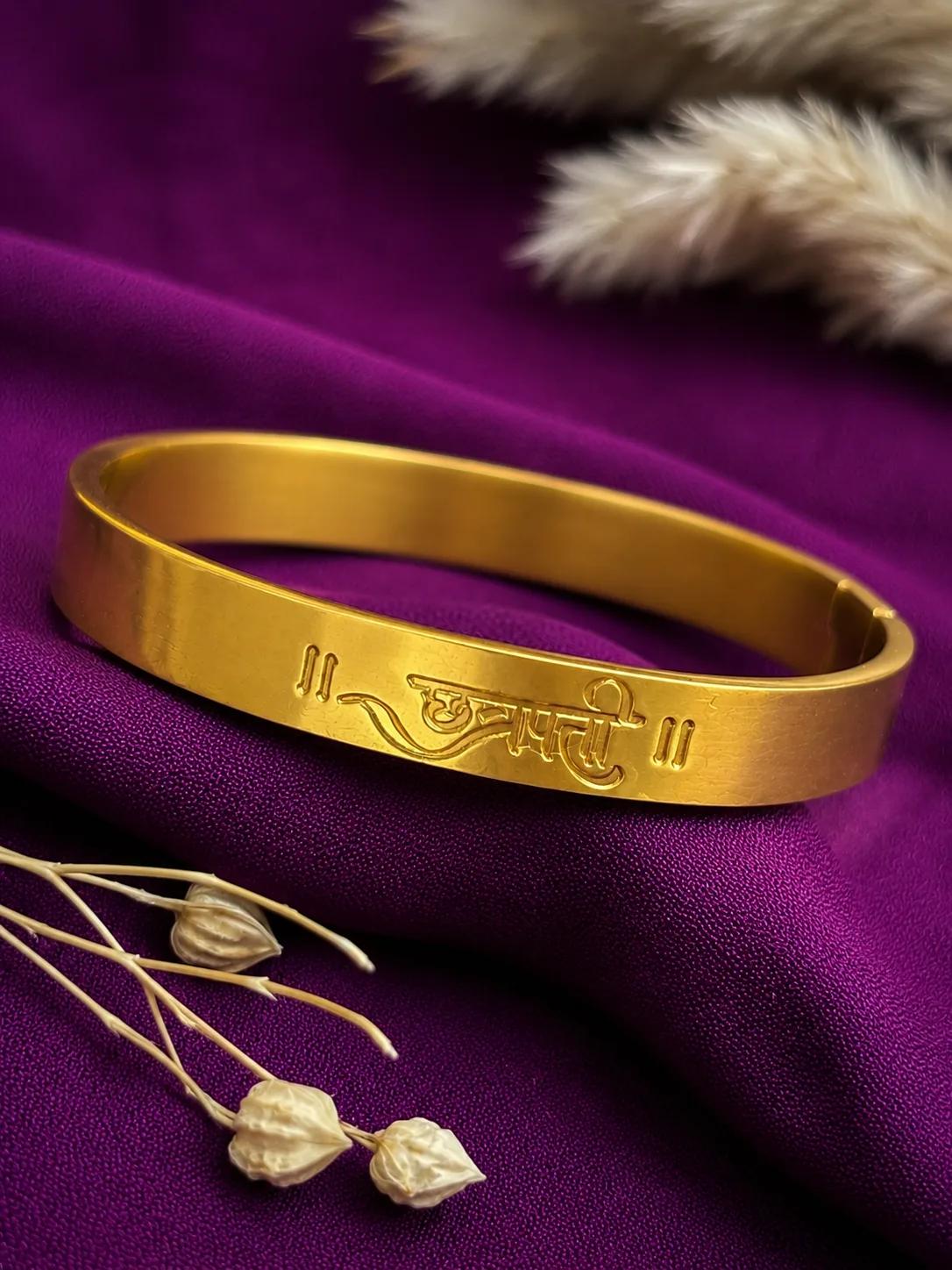 Chhatrapati Engraved Gold Finish Kada