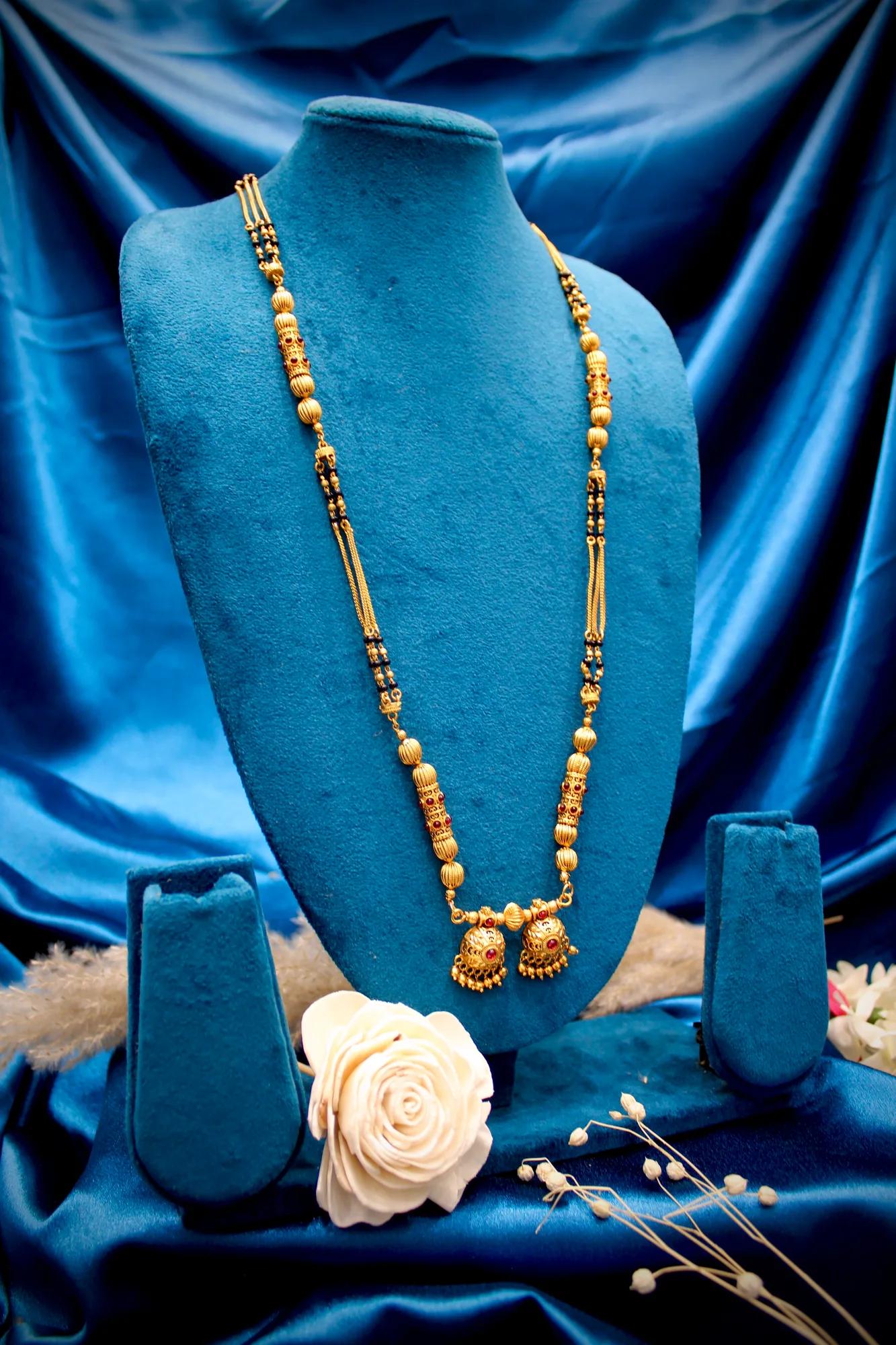 Traditional Gold-Tone Mangalsutra with Twin Jhumka Pendants