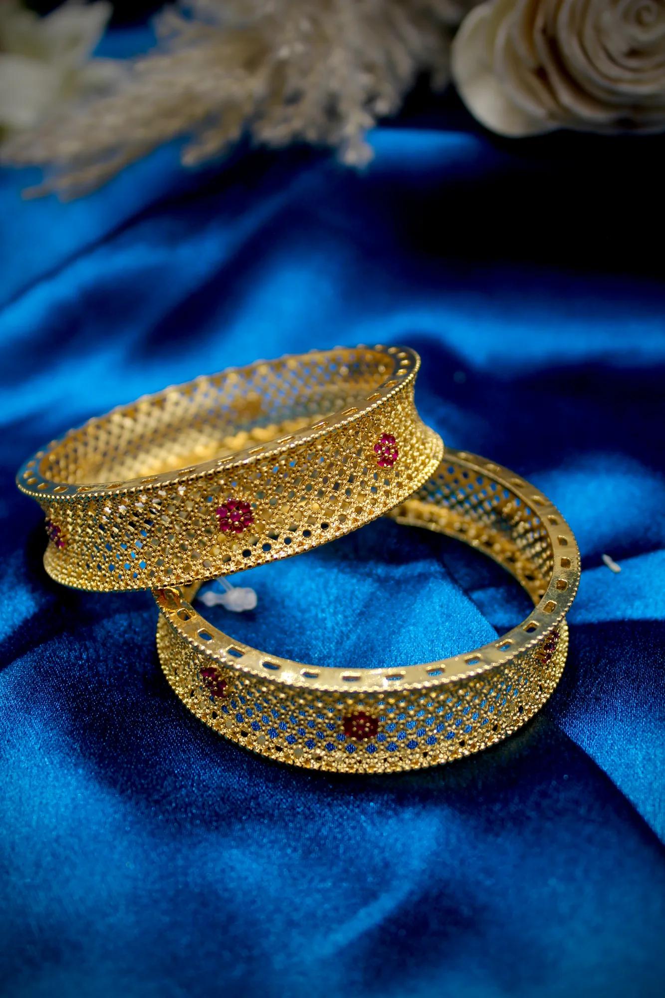 Royal Mesh Floral Stone Studded Broad Kada Bangle Set