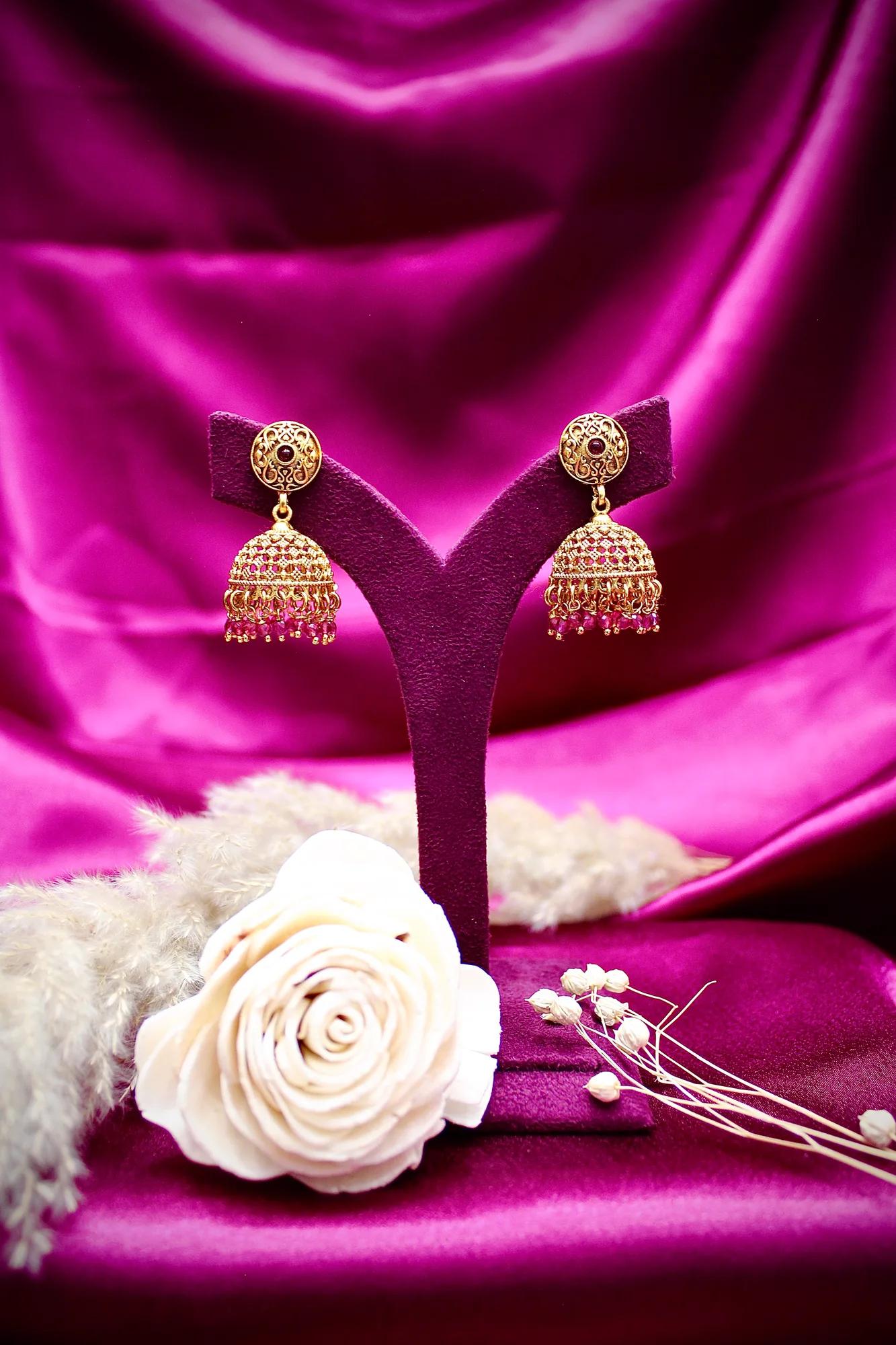 Antique Gold-Tone Pendant Necklace Set with Jhumka Earrings