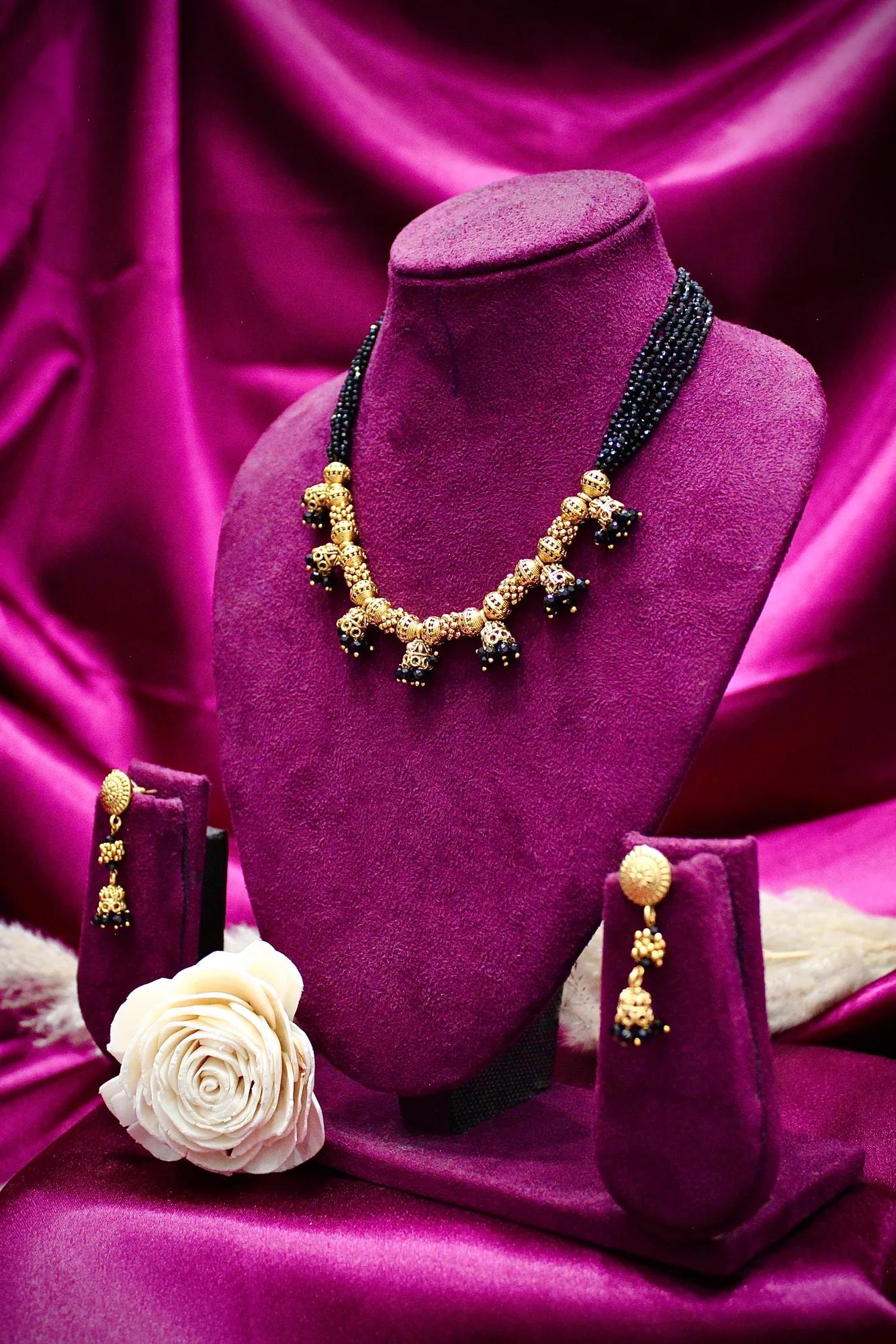 Traditional Black Bead Jhumka Necklace