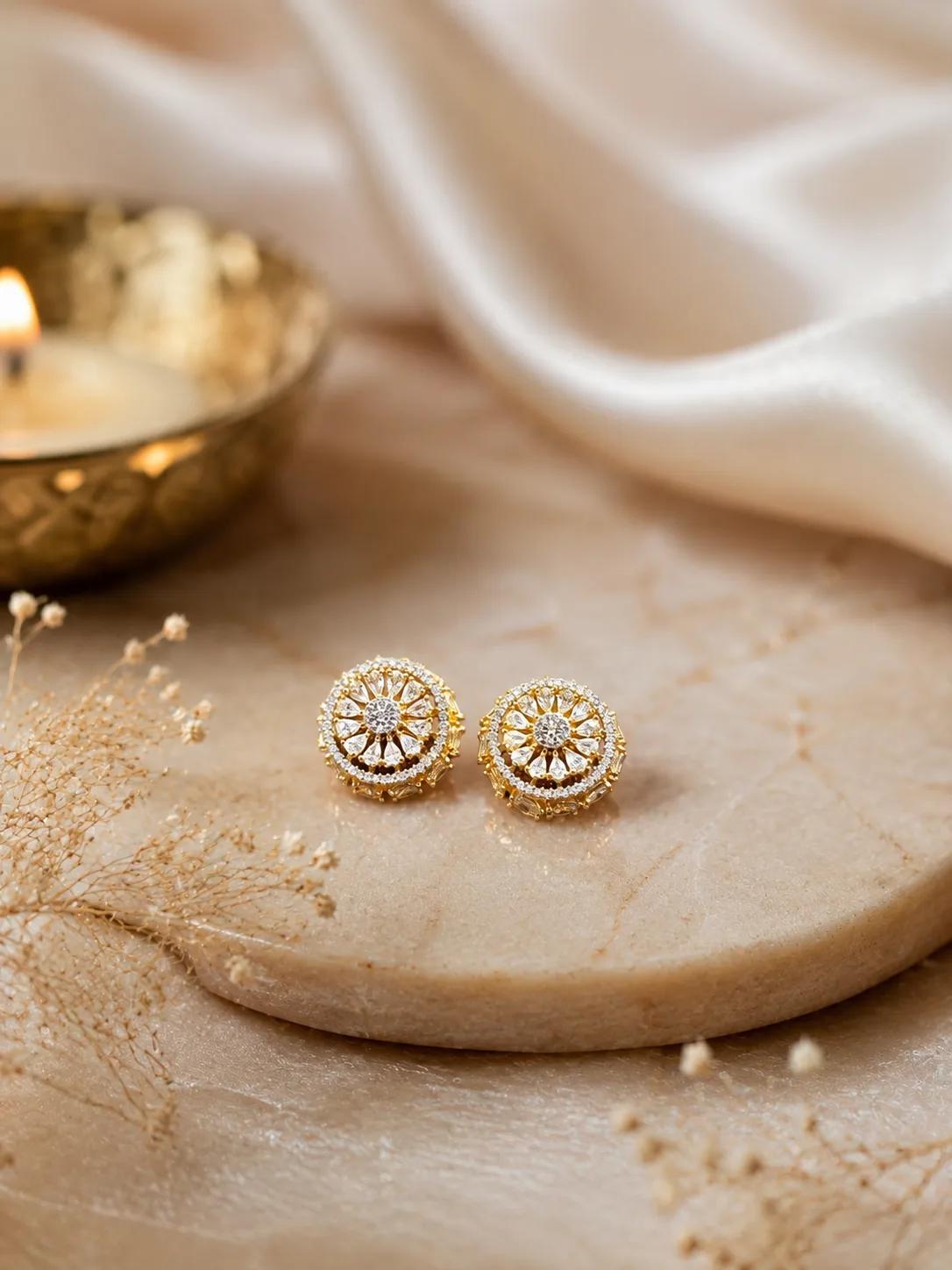 Royal Floral AD Stone Stud Earrings