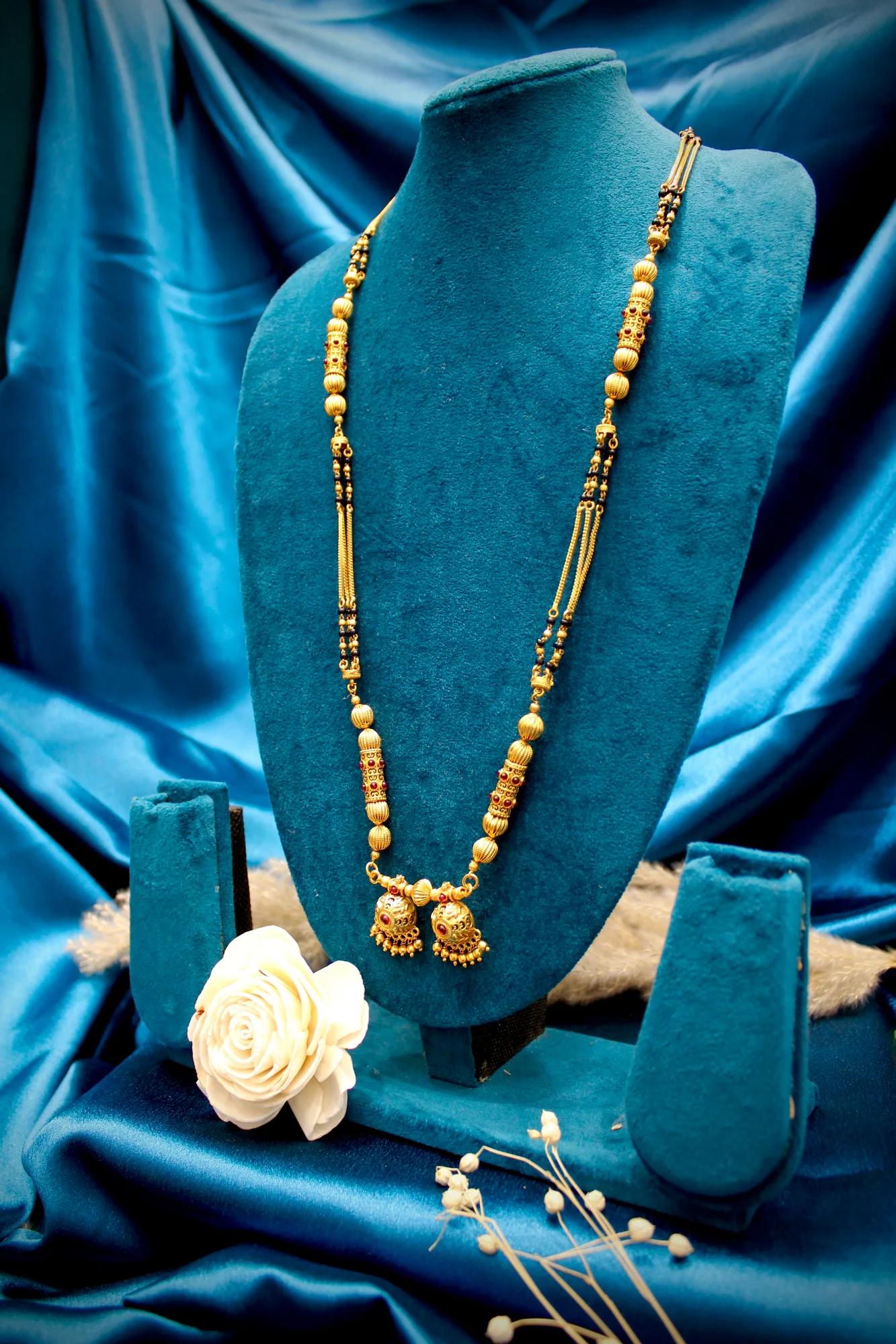 Traditional Gold-Tone Mangalsutra with Twin Jhumka Pendants