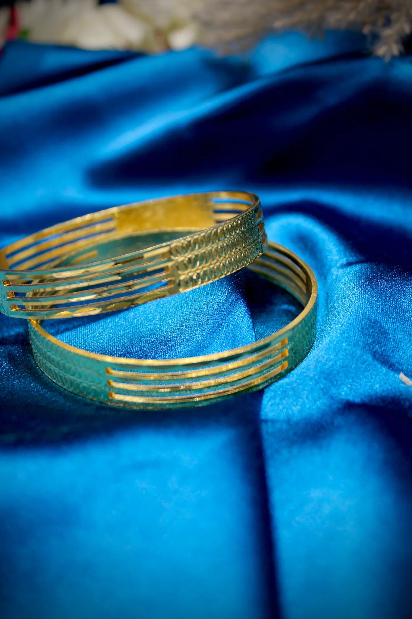 Classic Textured Multi-Line Gold Finish Bangle Set