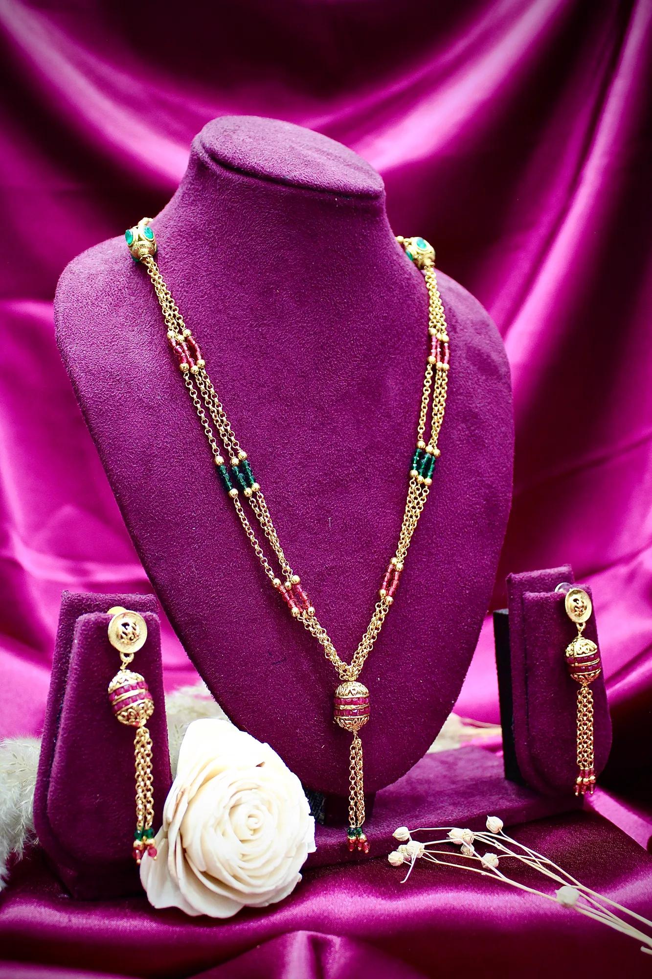 Traditional Multicolor Beaded Tassel Necklace Set