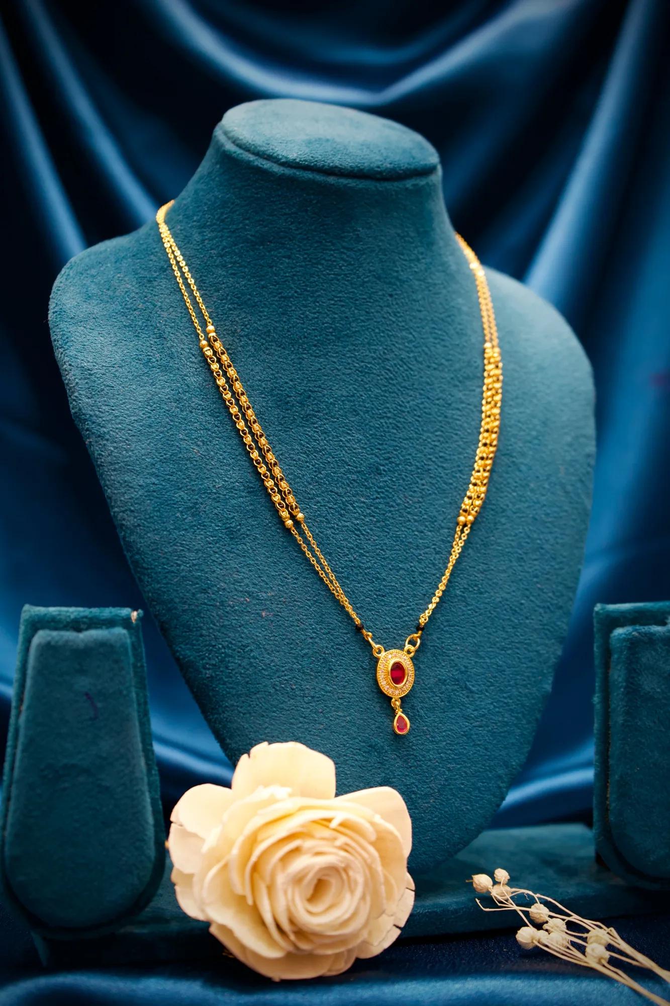 Ruby Drop Pendant Double Layer Mangalsutra