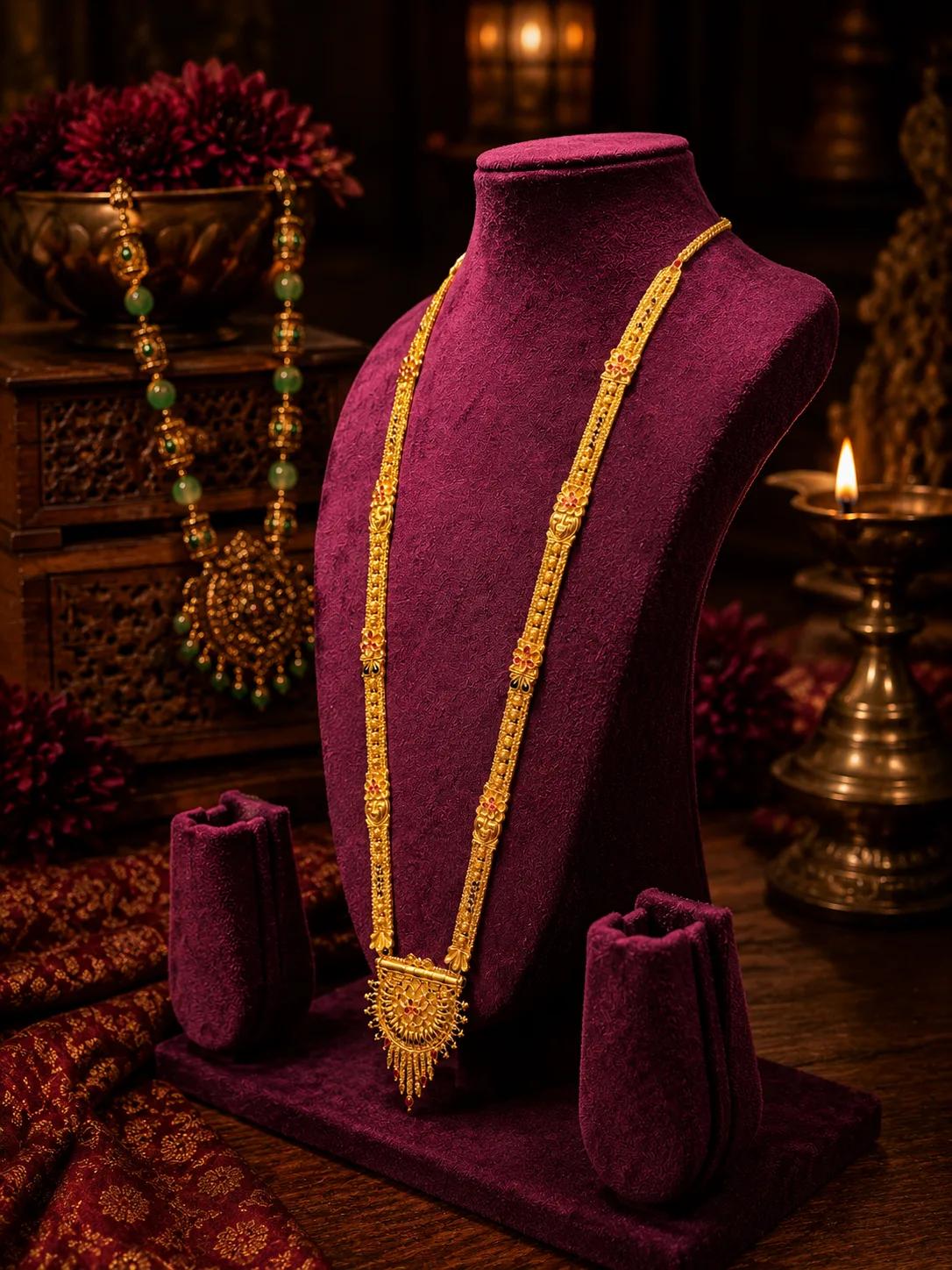 Antique Floral Long Pendant Gold Maharani Mangalsutra