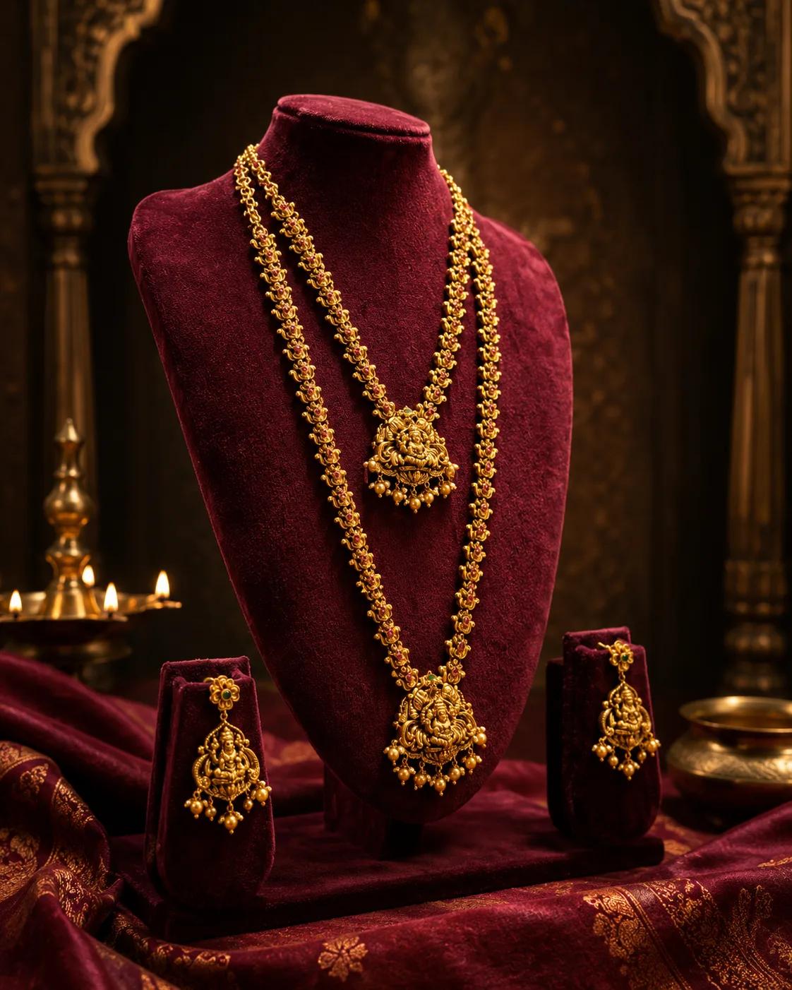 Temple Lakshmi Double Layer Haram Necklace Set