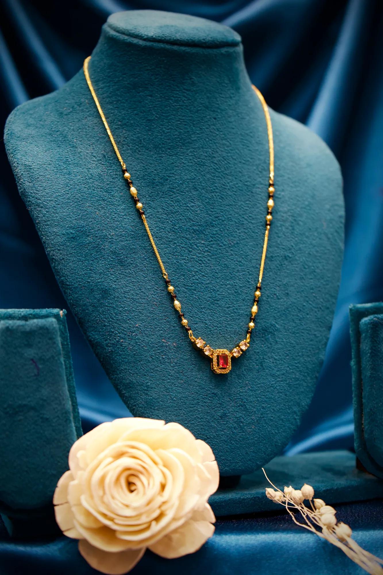 Ruby Emerald Cut Stone Mangalsutra Necklace